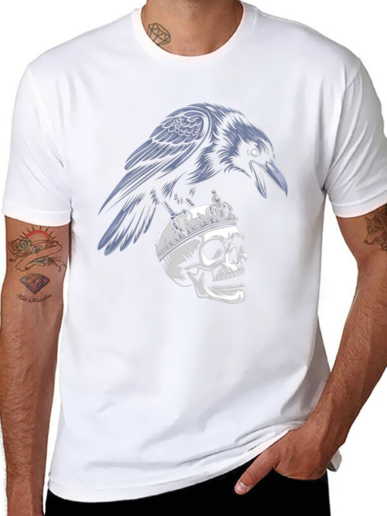 Raven on Skull T-Shirt - Gothic Style Black Tee