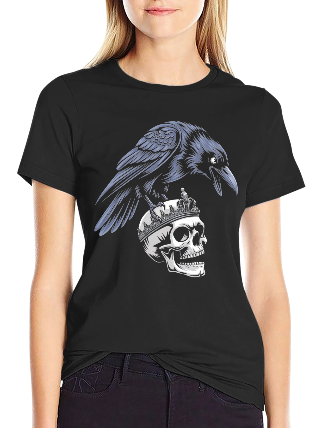 Raven on Skull T-Shirt - Gothic Style Black Tee