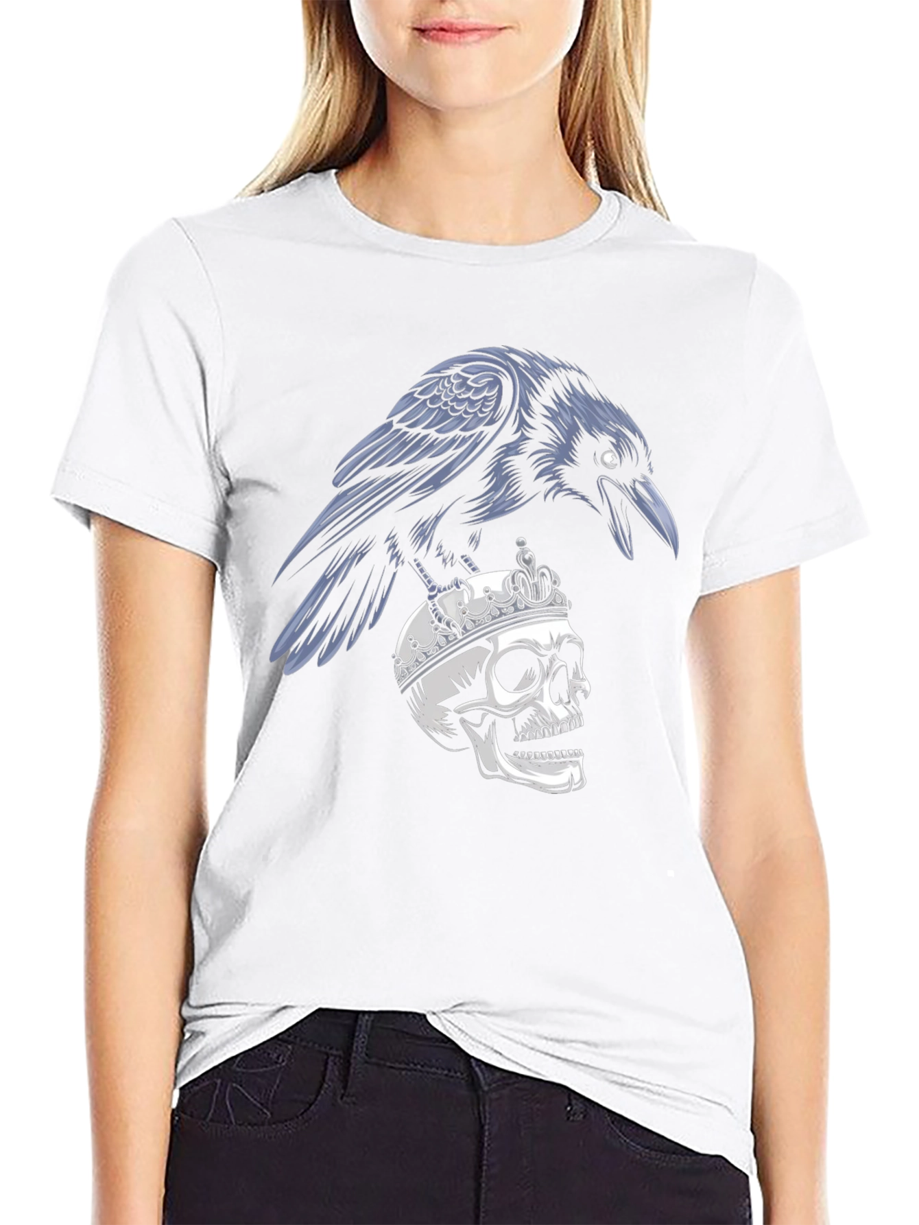 Raven on Skull T-Shirt - Gothic Style Black Tee