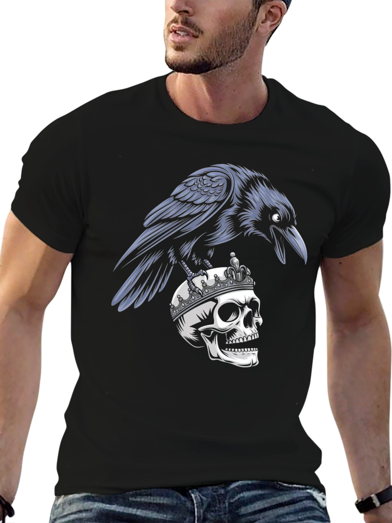 Raven on Skull T-Shirt - Gothic Style Black Tee