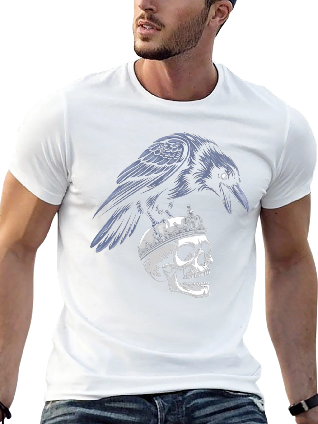 Raven on Skull T-Shirt - Gothic Style Black Tee