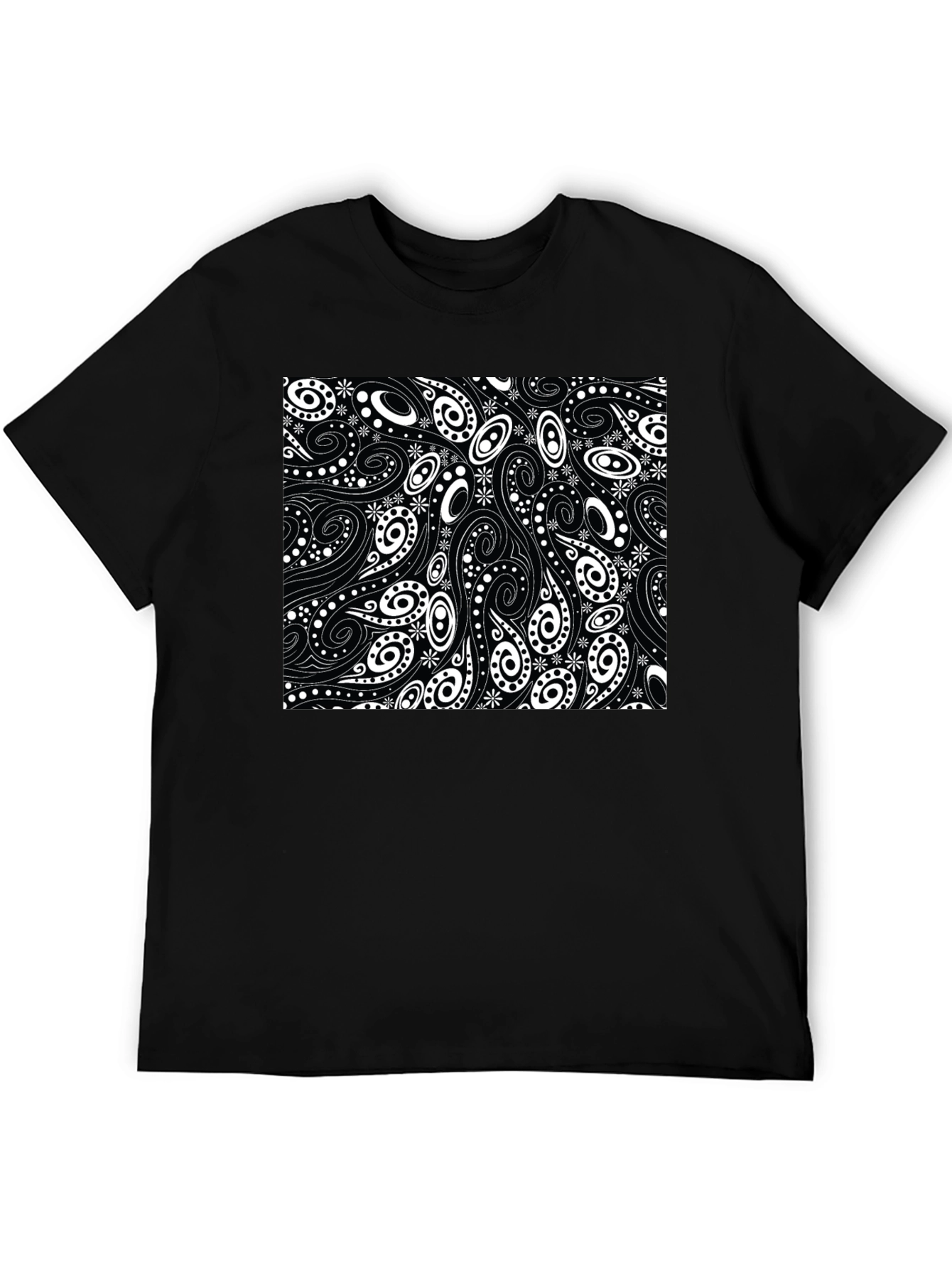 Black T-Shirt with Swirl & Paisley Design