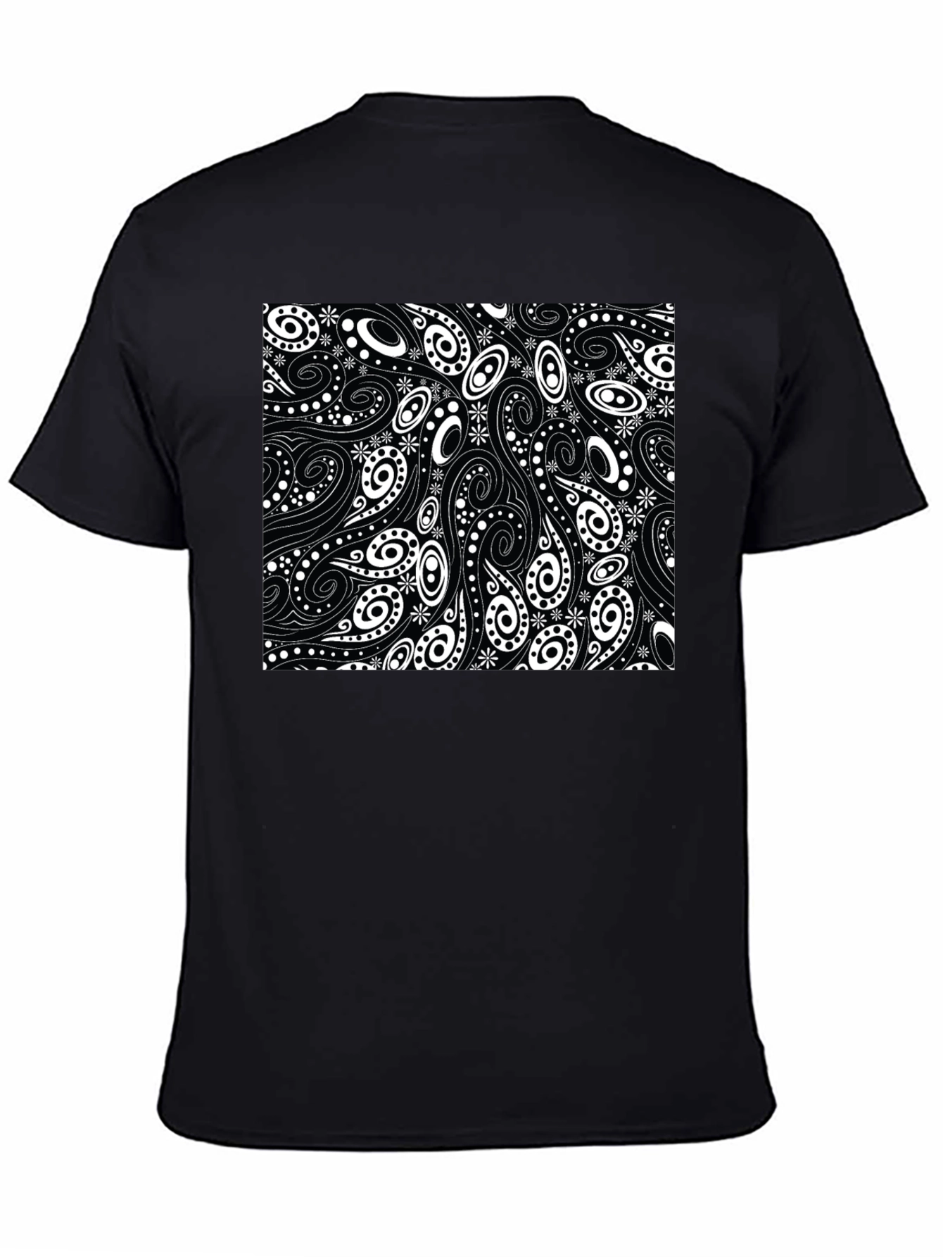 Black T-Shirt with Swirl & Paisley Design