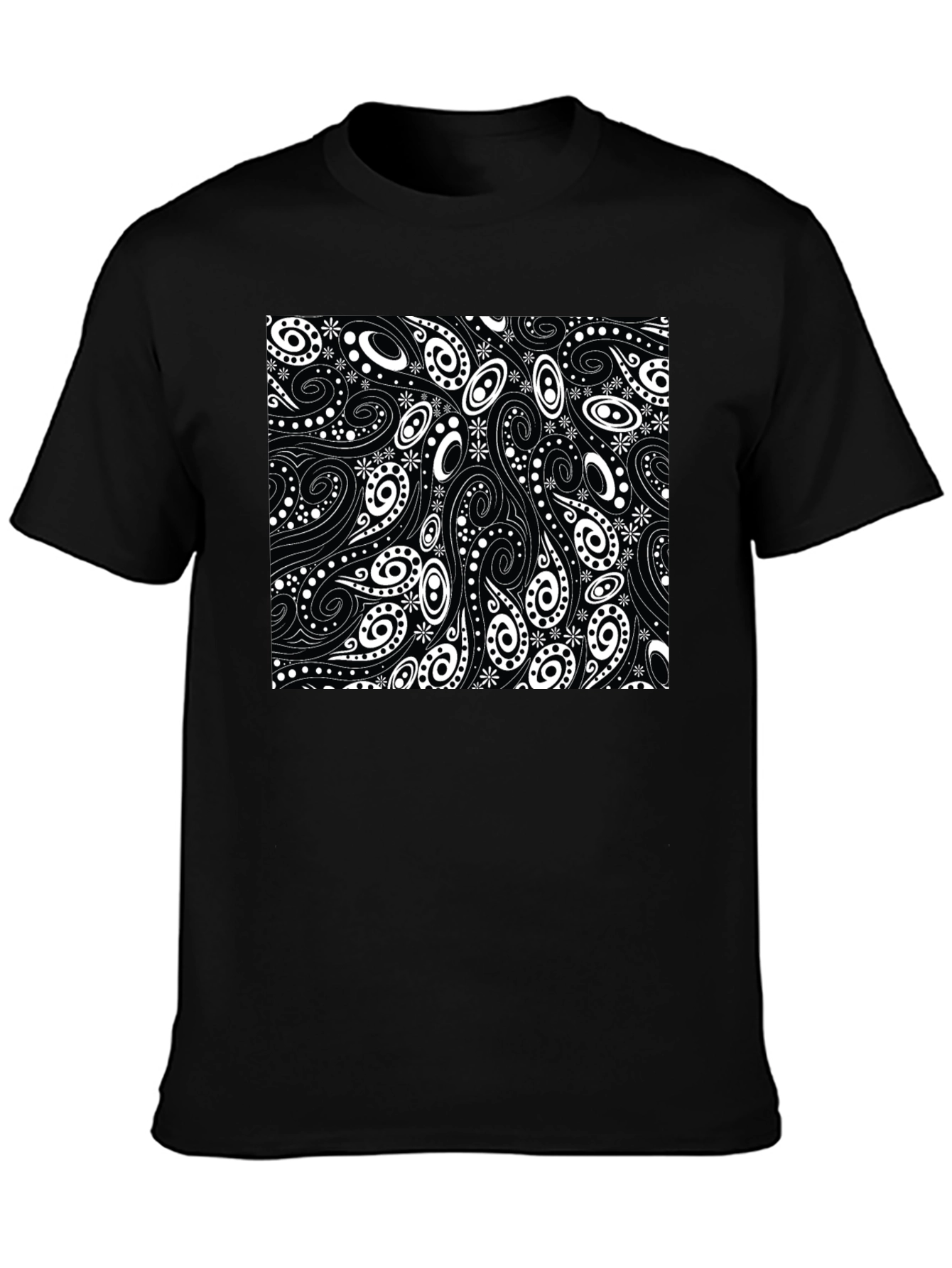 Black T-Shirt with Swirl & Paisley Design