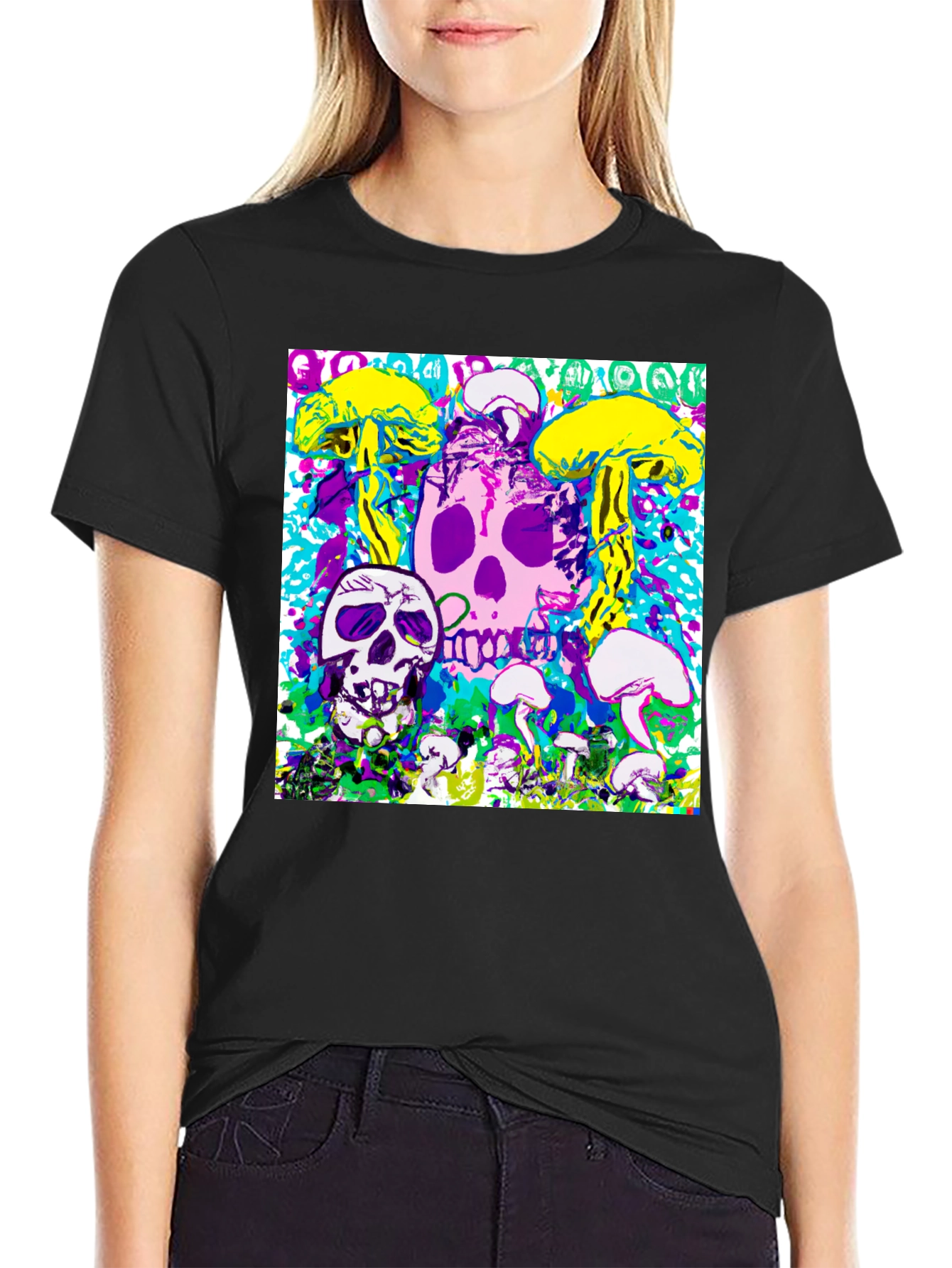 Psychedelic Skull & Mushroom Graphic Tee