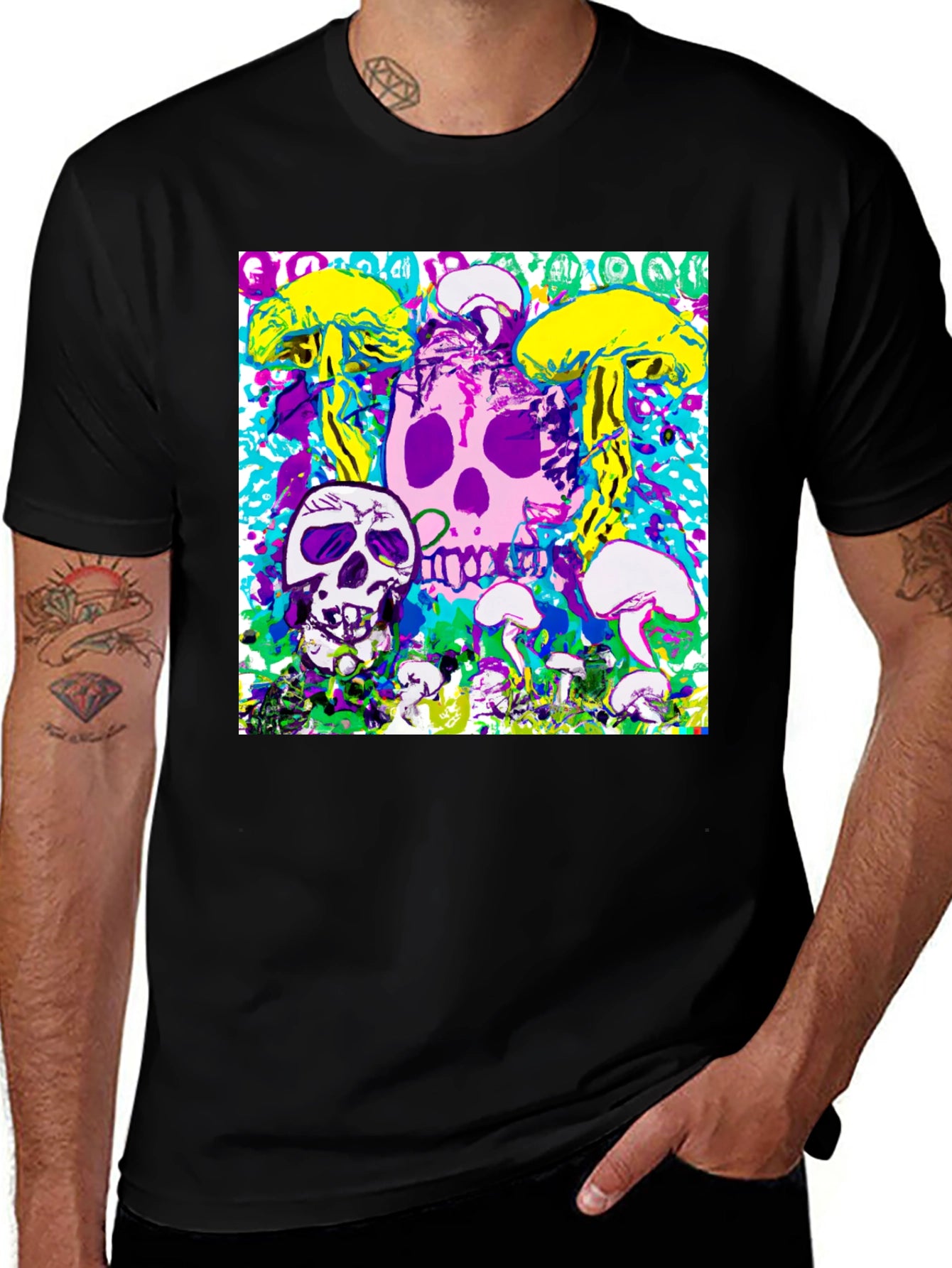 Psychedelic Skull & Mushroom Graphic Tee