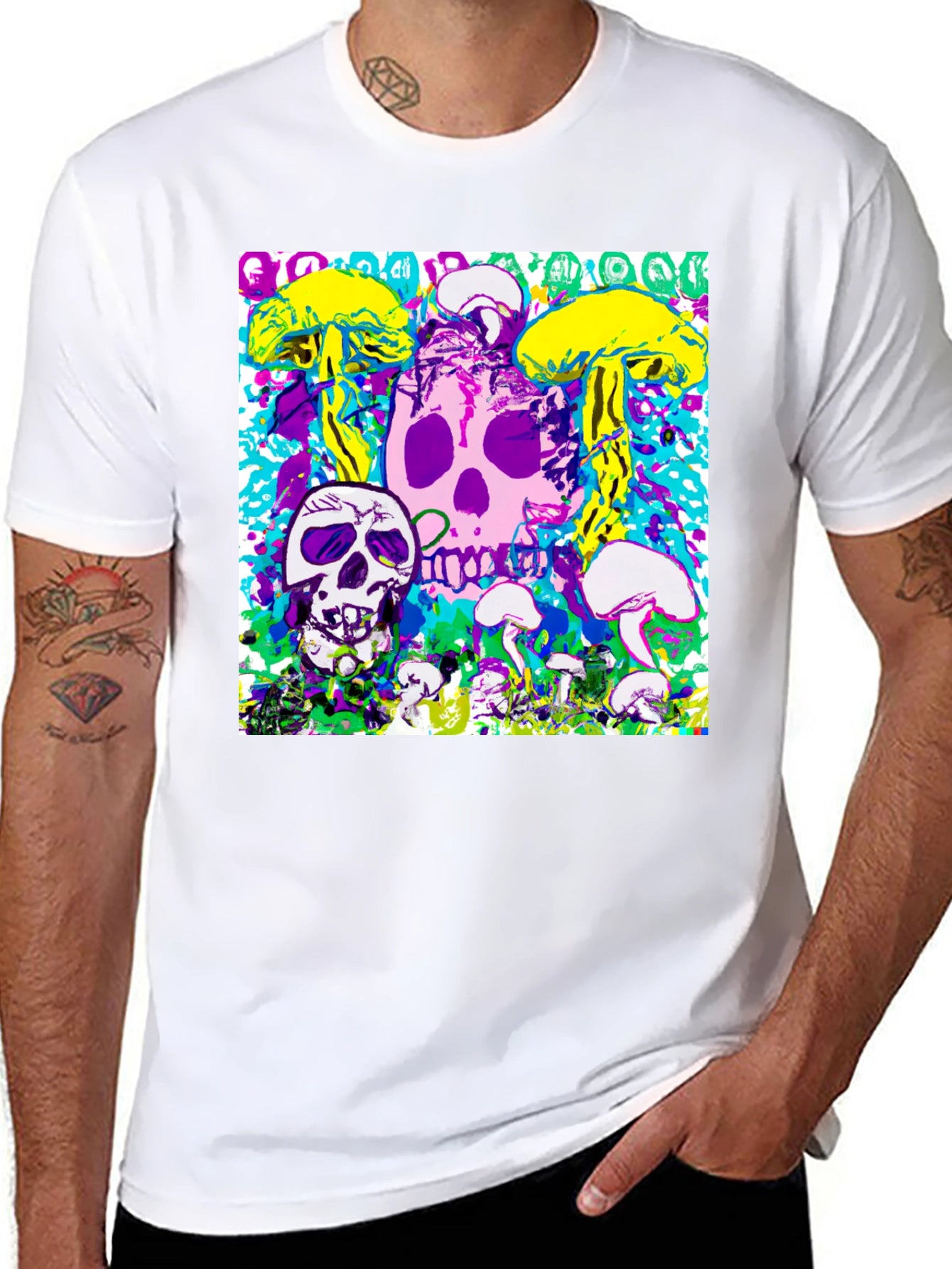 Psychedelic Skull & Mushroom Graphic Tee