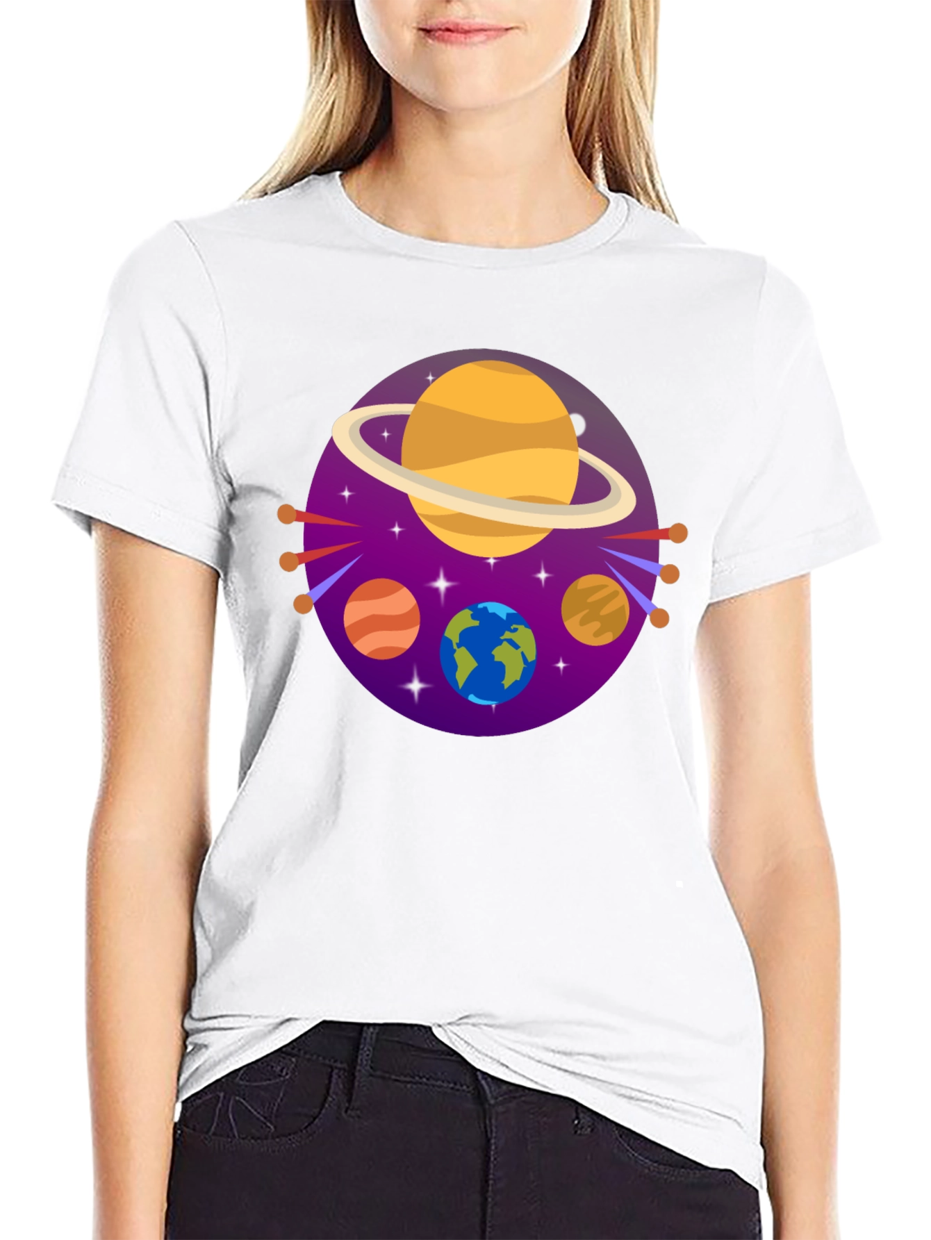 Cosmic Planets Graphic Tee - Black Cotton Blend