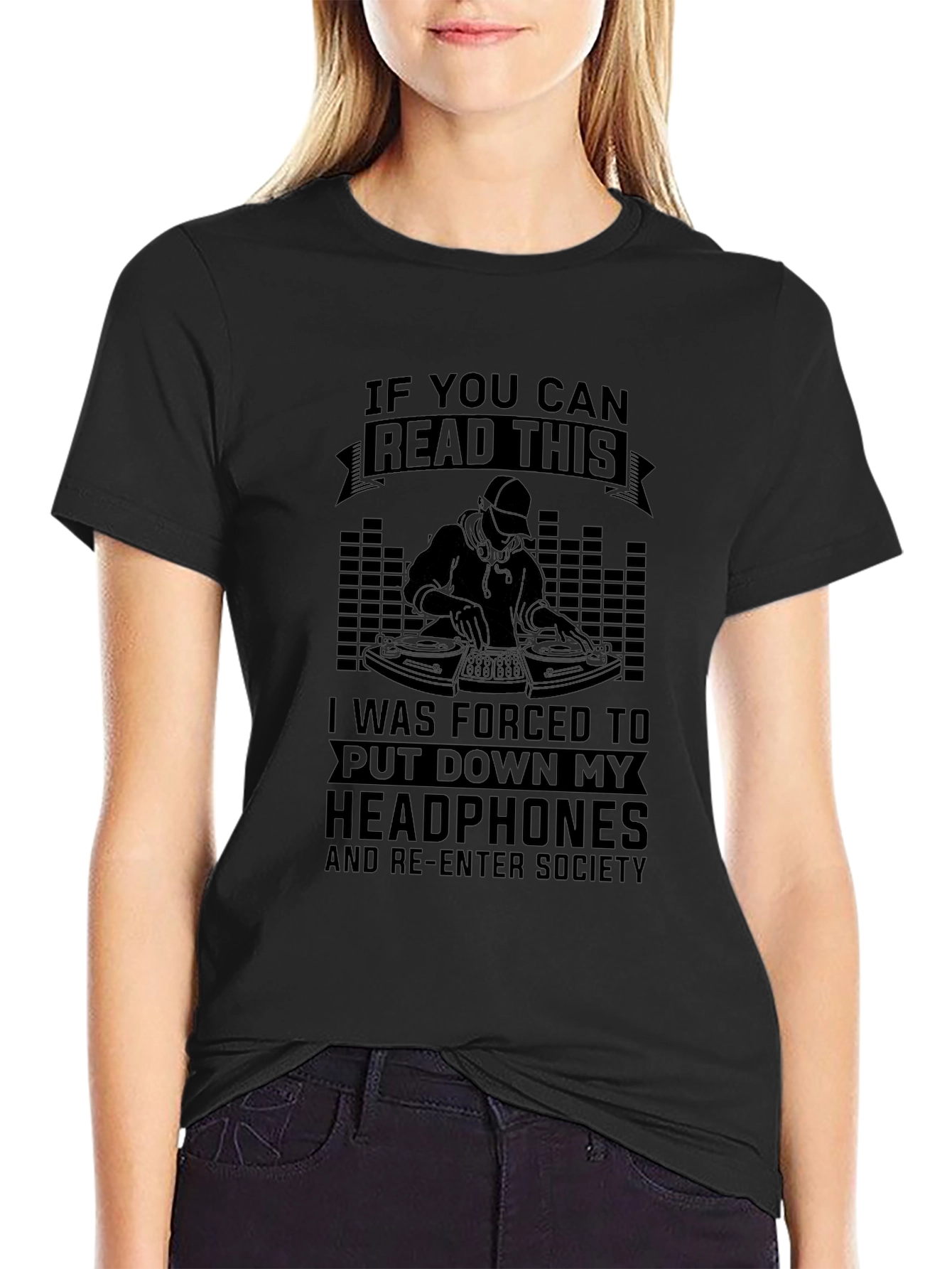 DJ Headphones T-Shirt - Read This Re-Enter Society