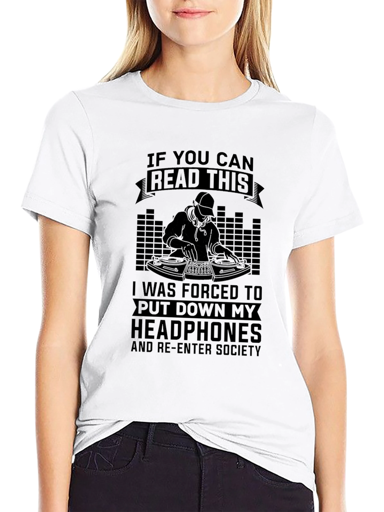 DJ Headphones T-Shirt - Read This Re-Enter Society