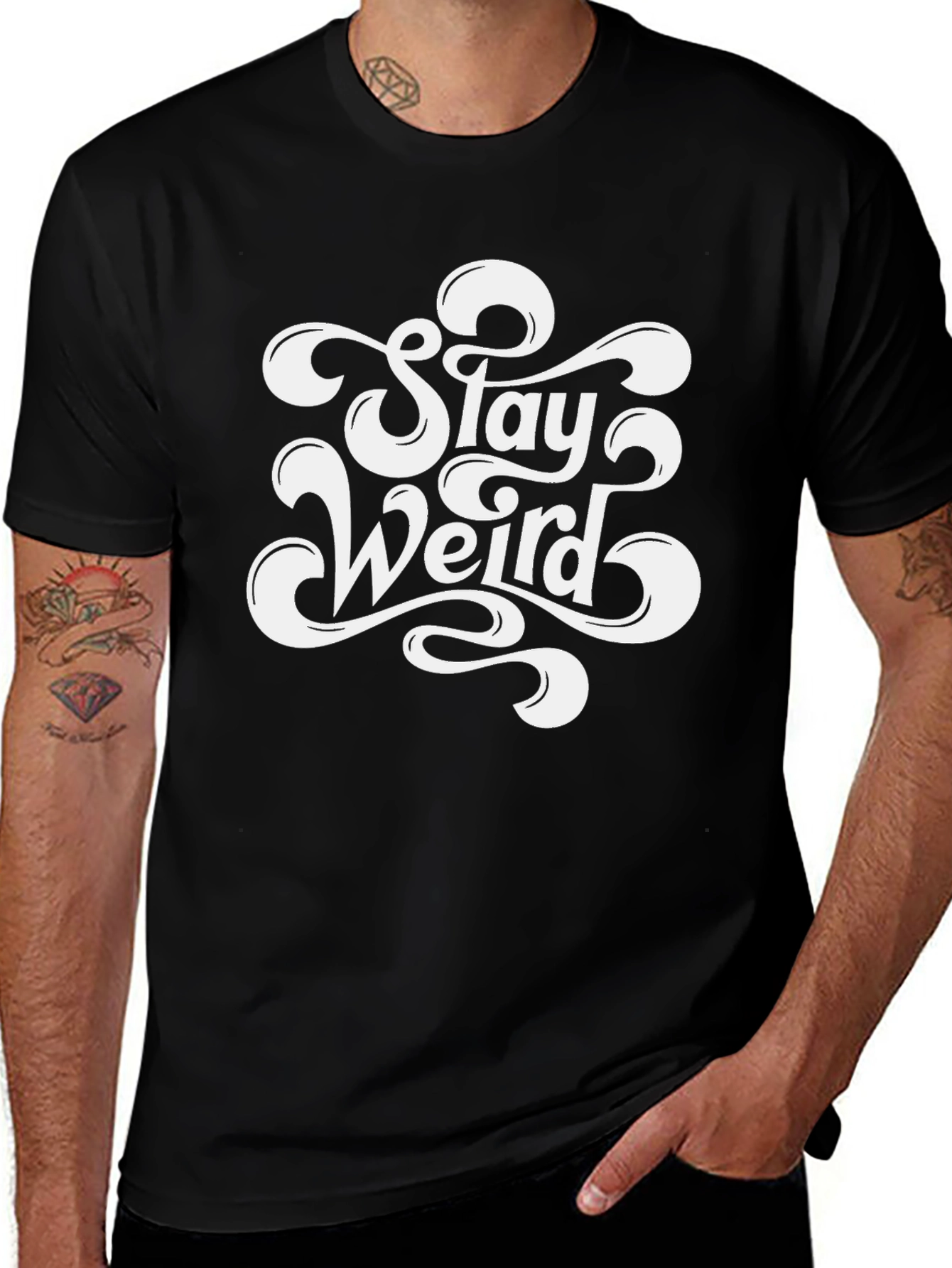 Stay Weird Black Cotton Graphic Tee