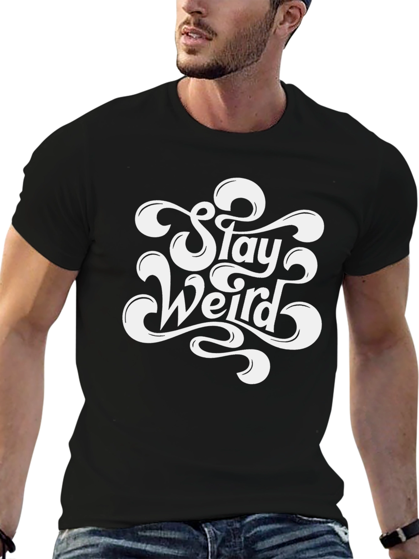 Stay Weird Black Cotton Graphic Tee