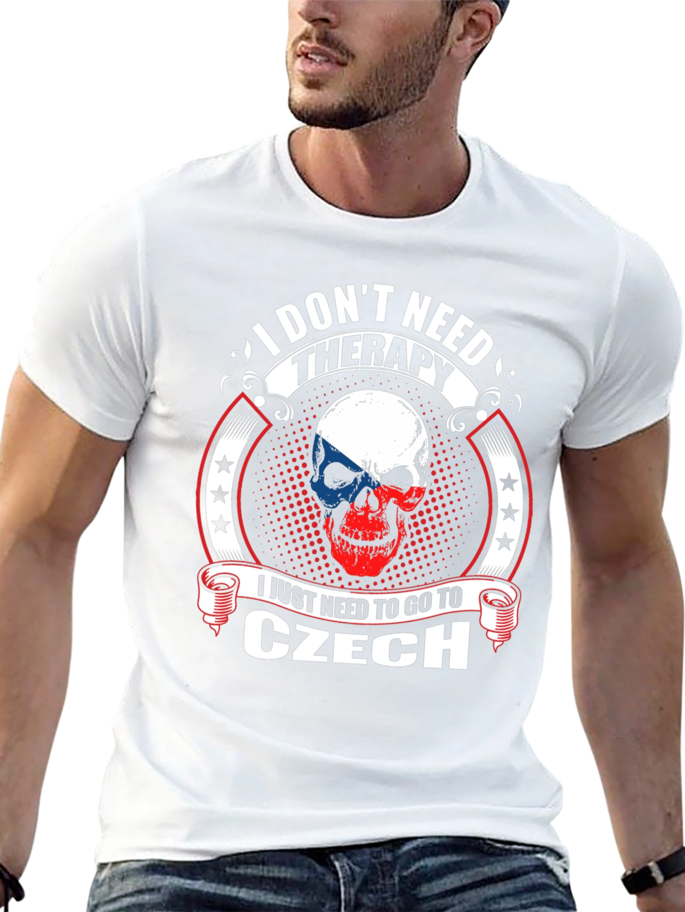 Czech Republic Skull T-Shirt - I Dont Need Therapy