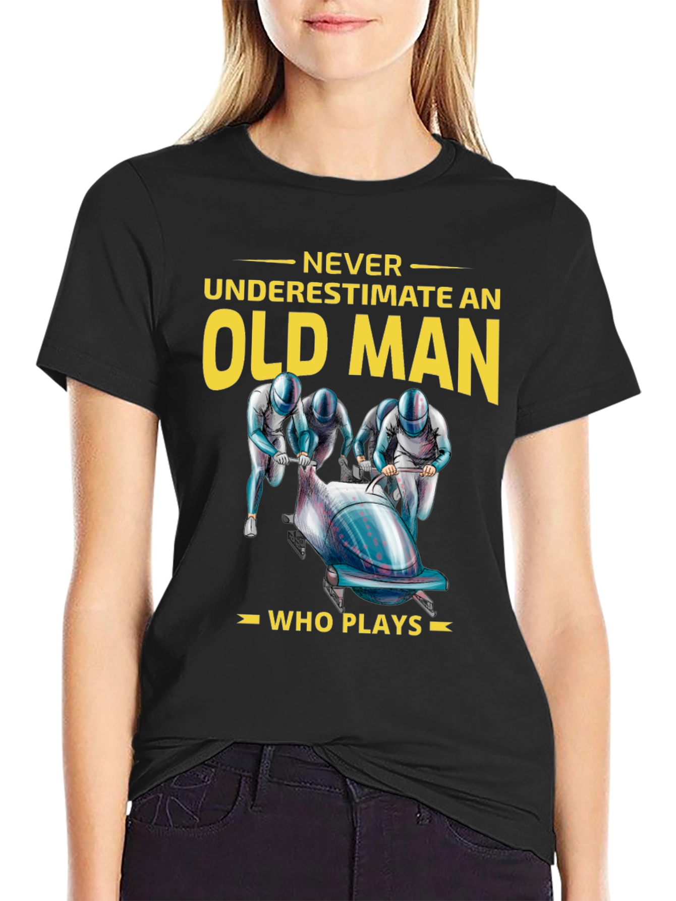 Never Underestimate an Old Man Bobsled T-Shirt
