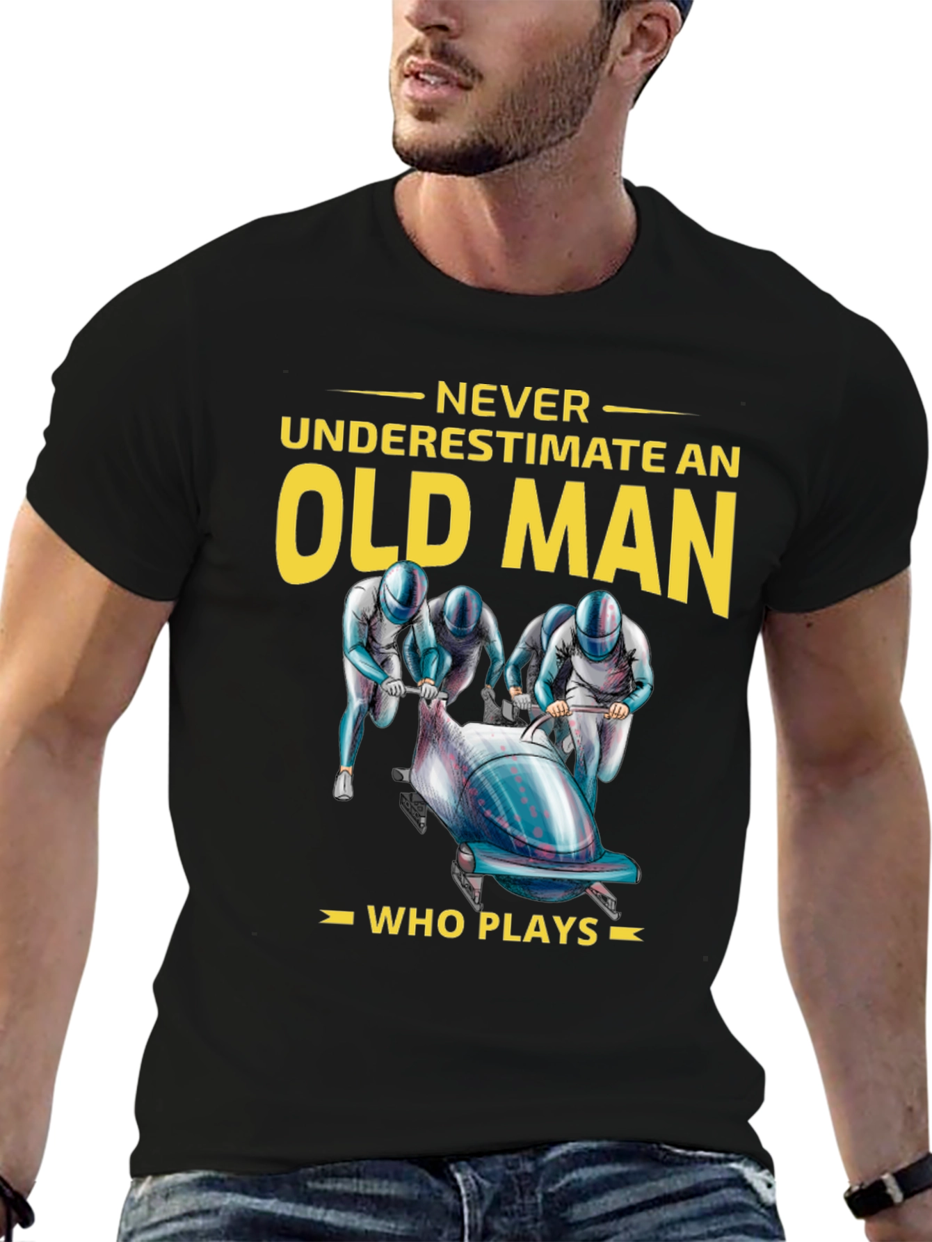 Never Underestimate an Old Man Bobsled T-Shirt