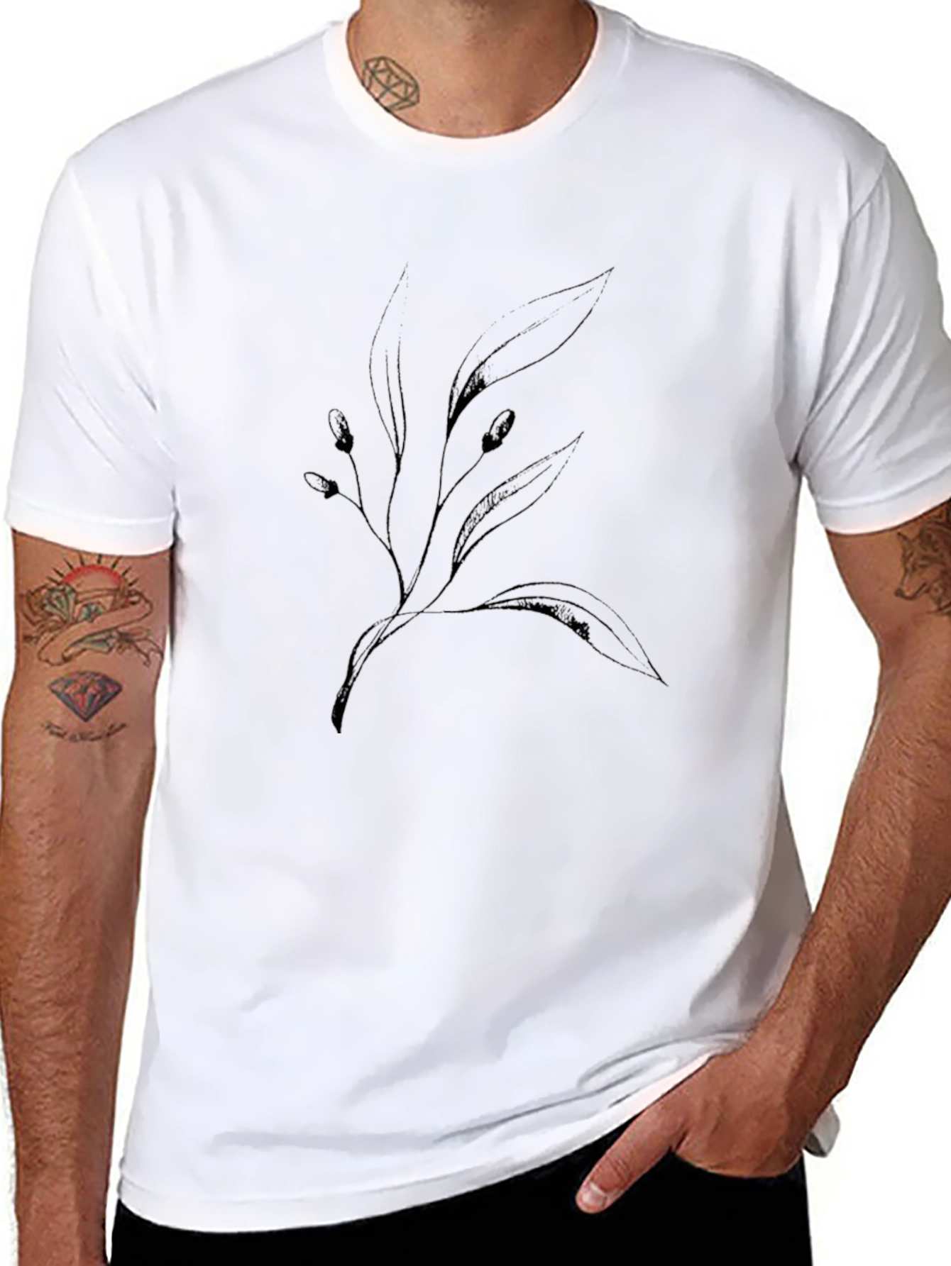 Mens Black Botanical Graphic Tee