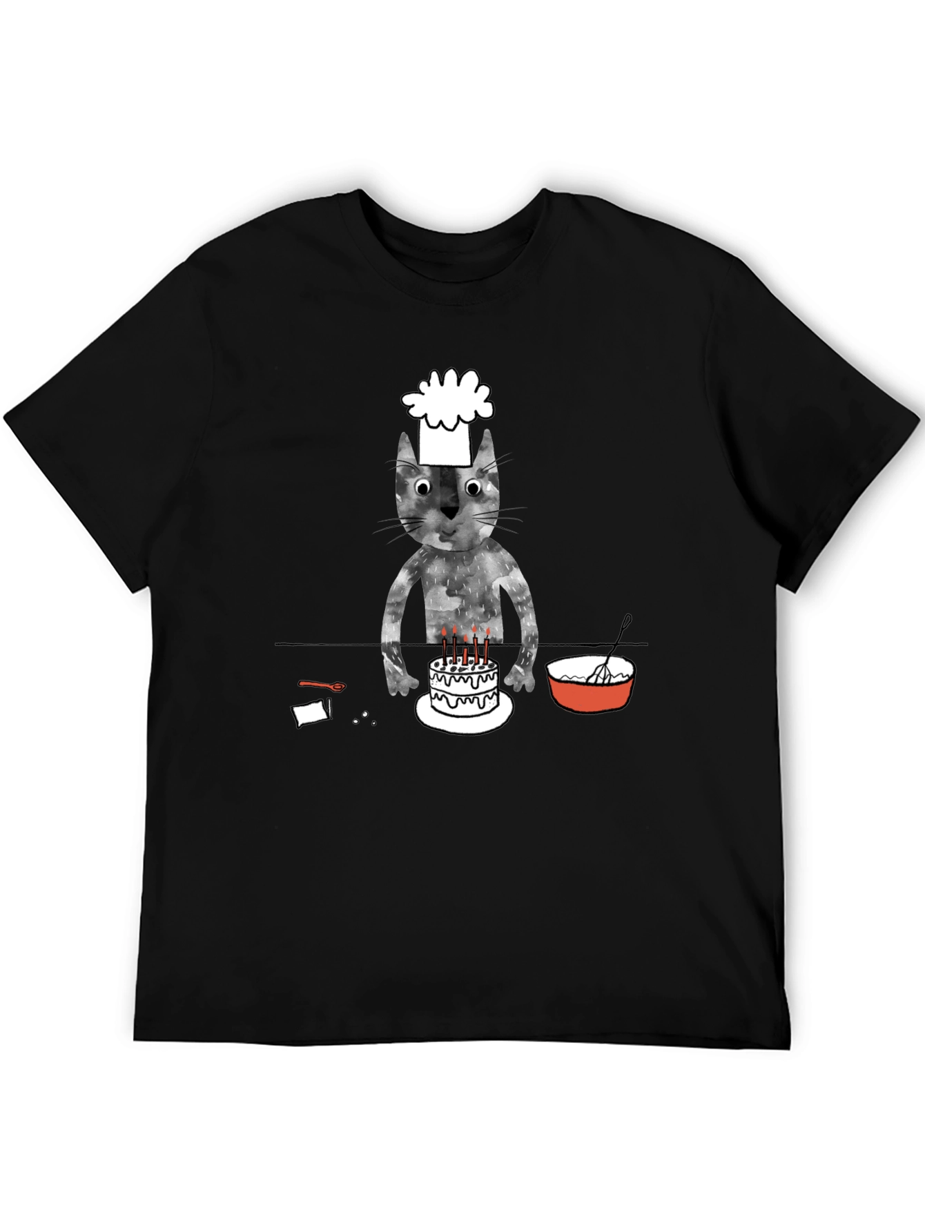 Chef Cat Birthday Cake T-Shirt - Black