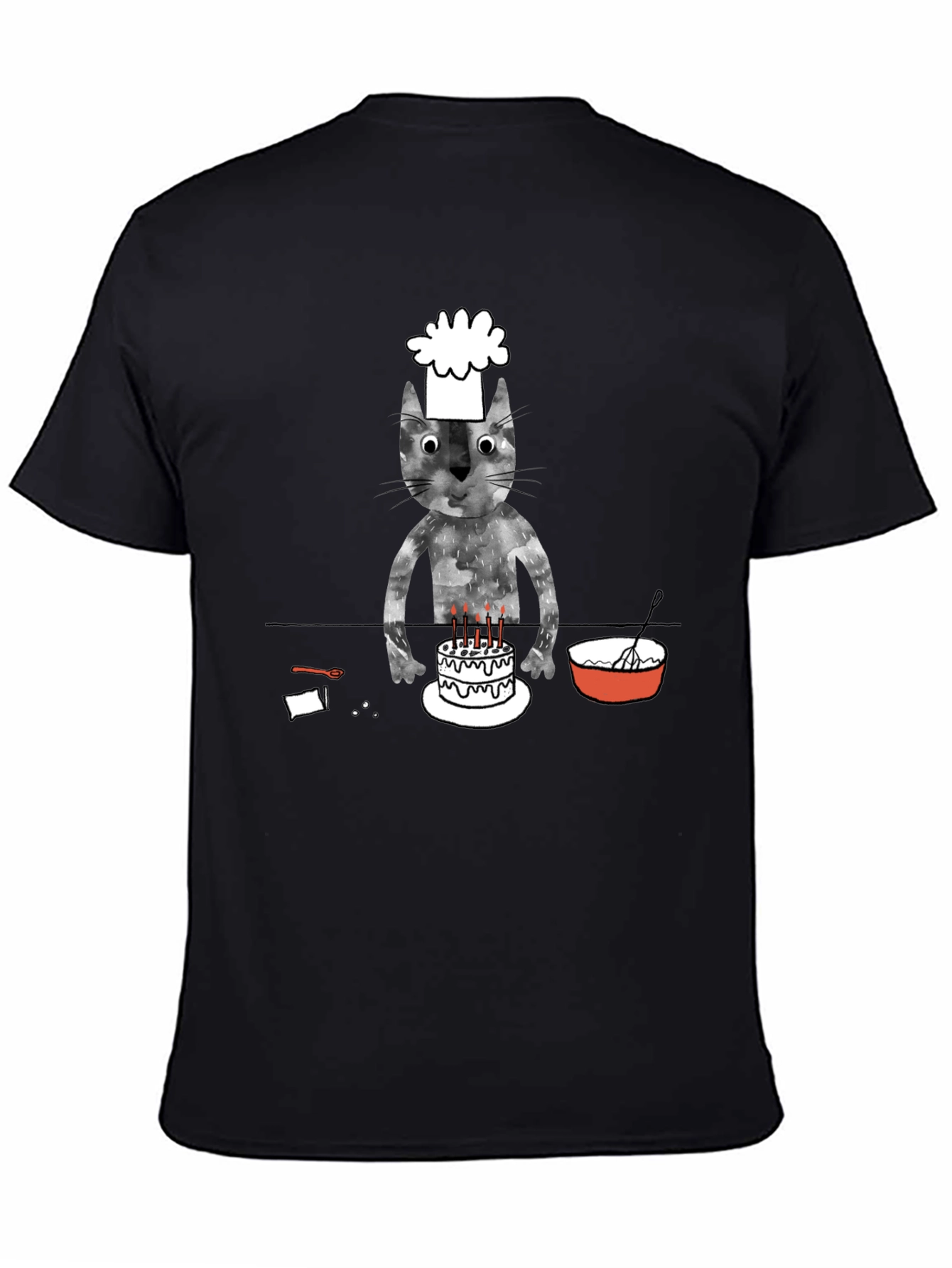 Chef Cat Birthday Cake T-Shirt - Black