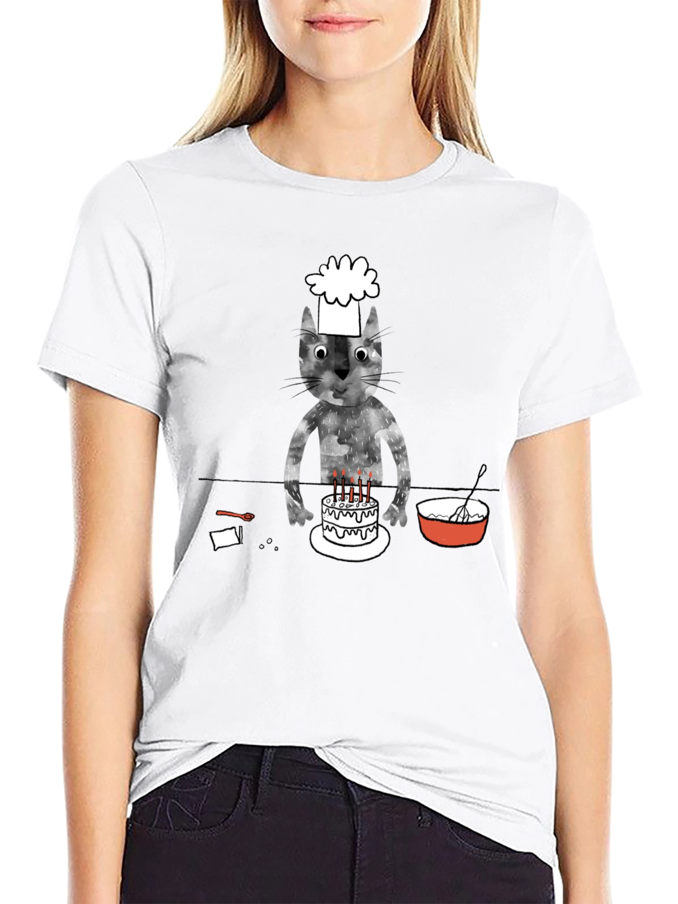 Chef Cat Birthday Cake T-Shirt - Black