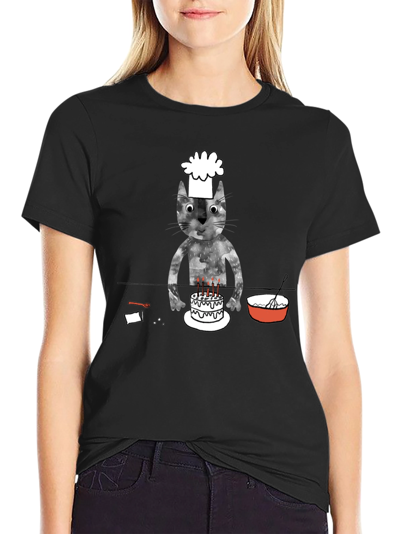 Chef Cat Birthday Cake T-Shirt - Black