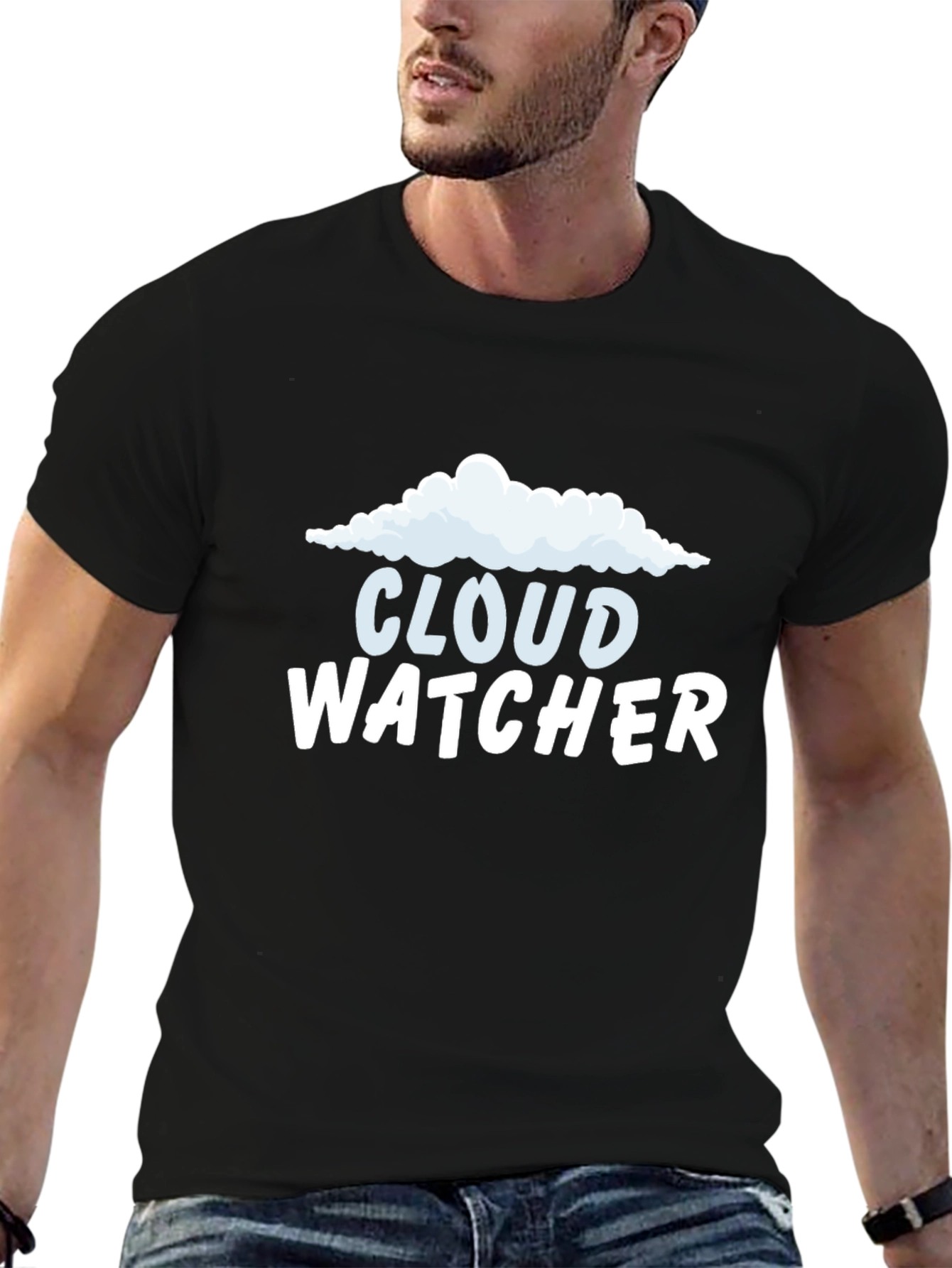 Cloud Watcher Graphic Tee - Black Cotton T-Shirt