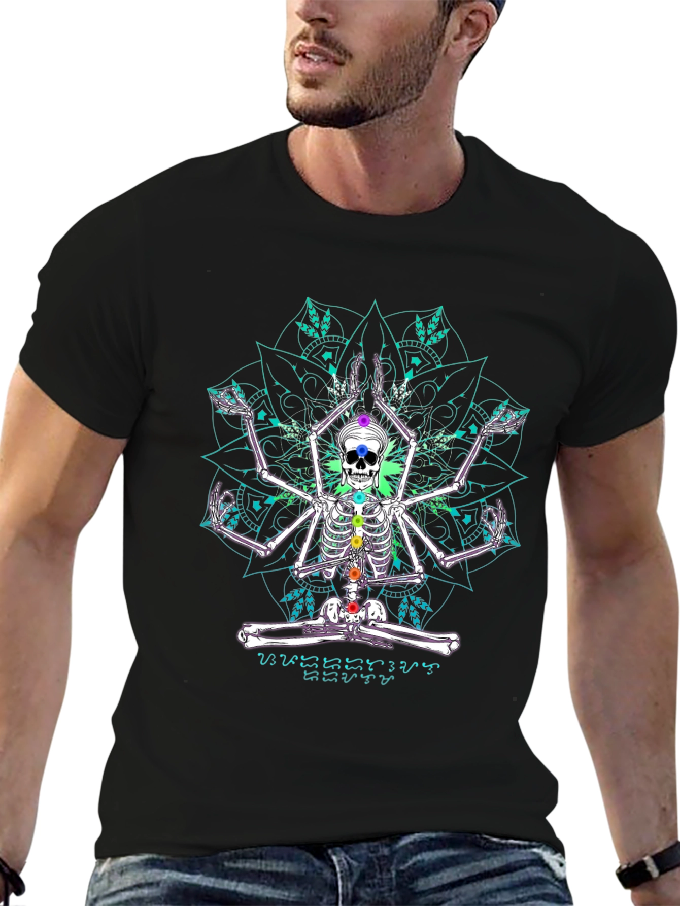 Skeleton Yoga Chakra Mandala Graphic Tee