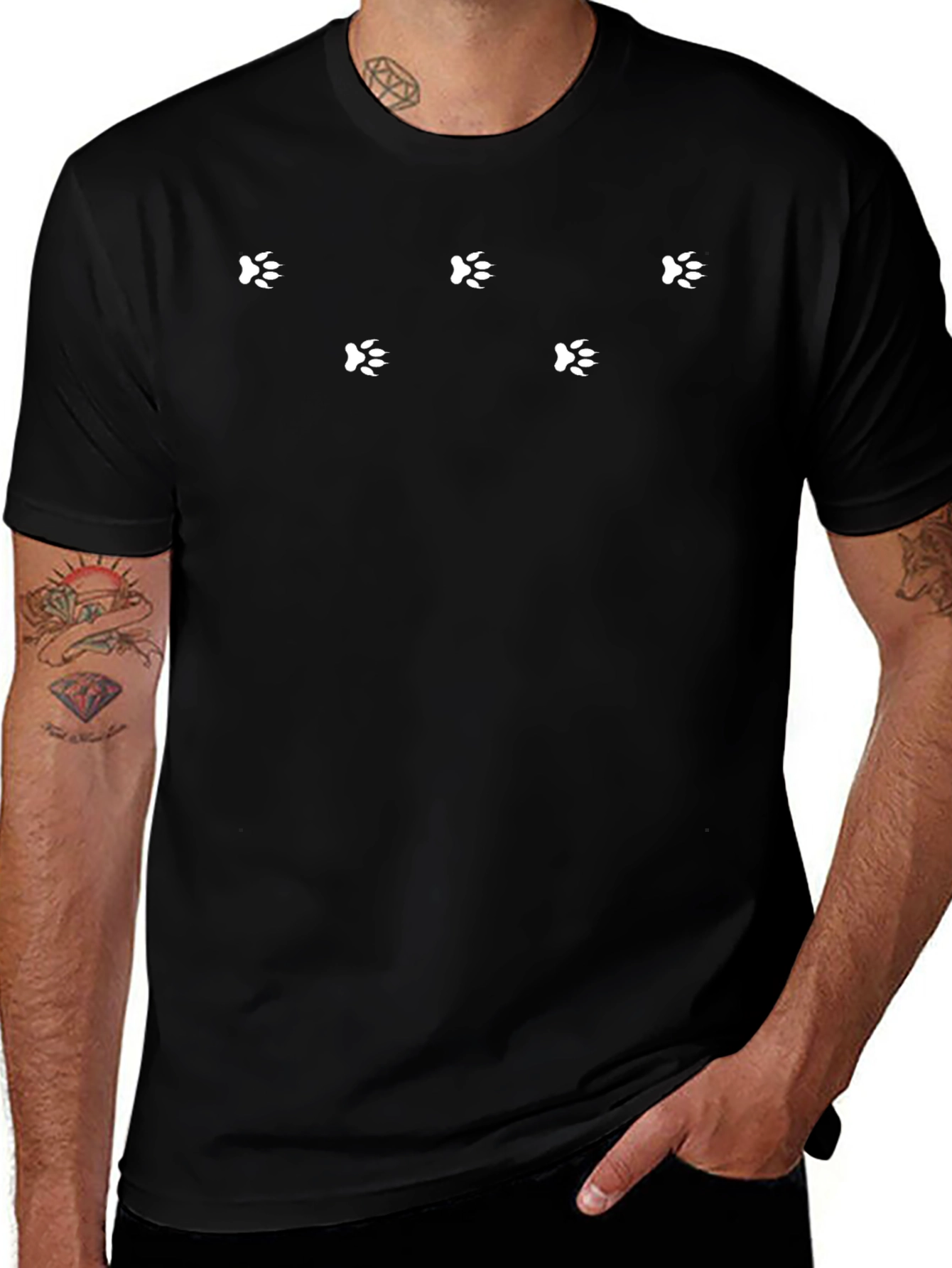 Black T-Shirt with White Paw Prints