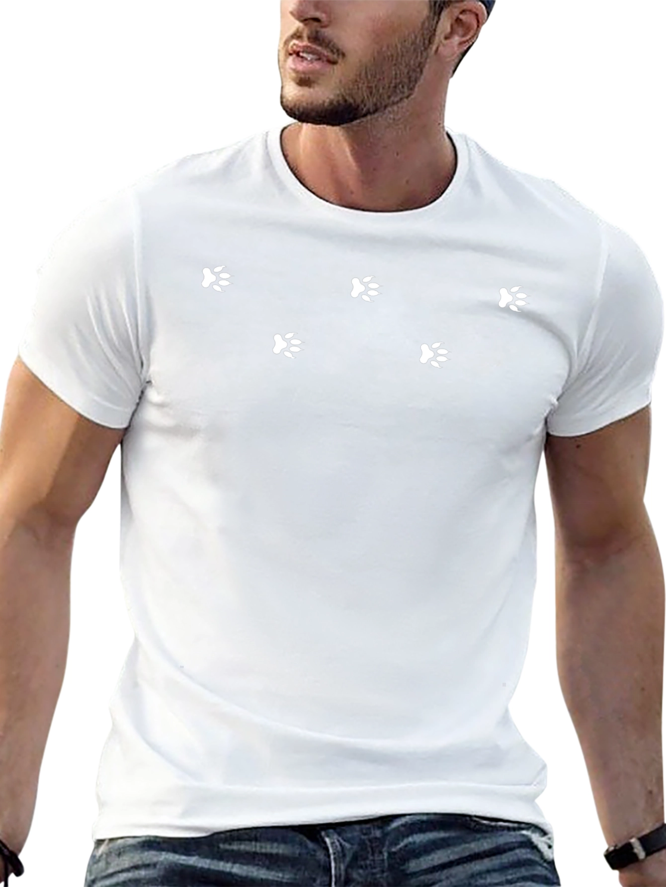 Black T-Shirt with White Paw Prints