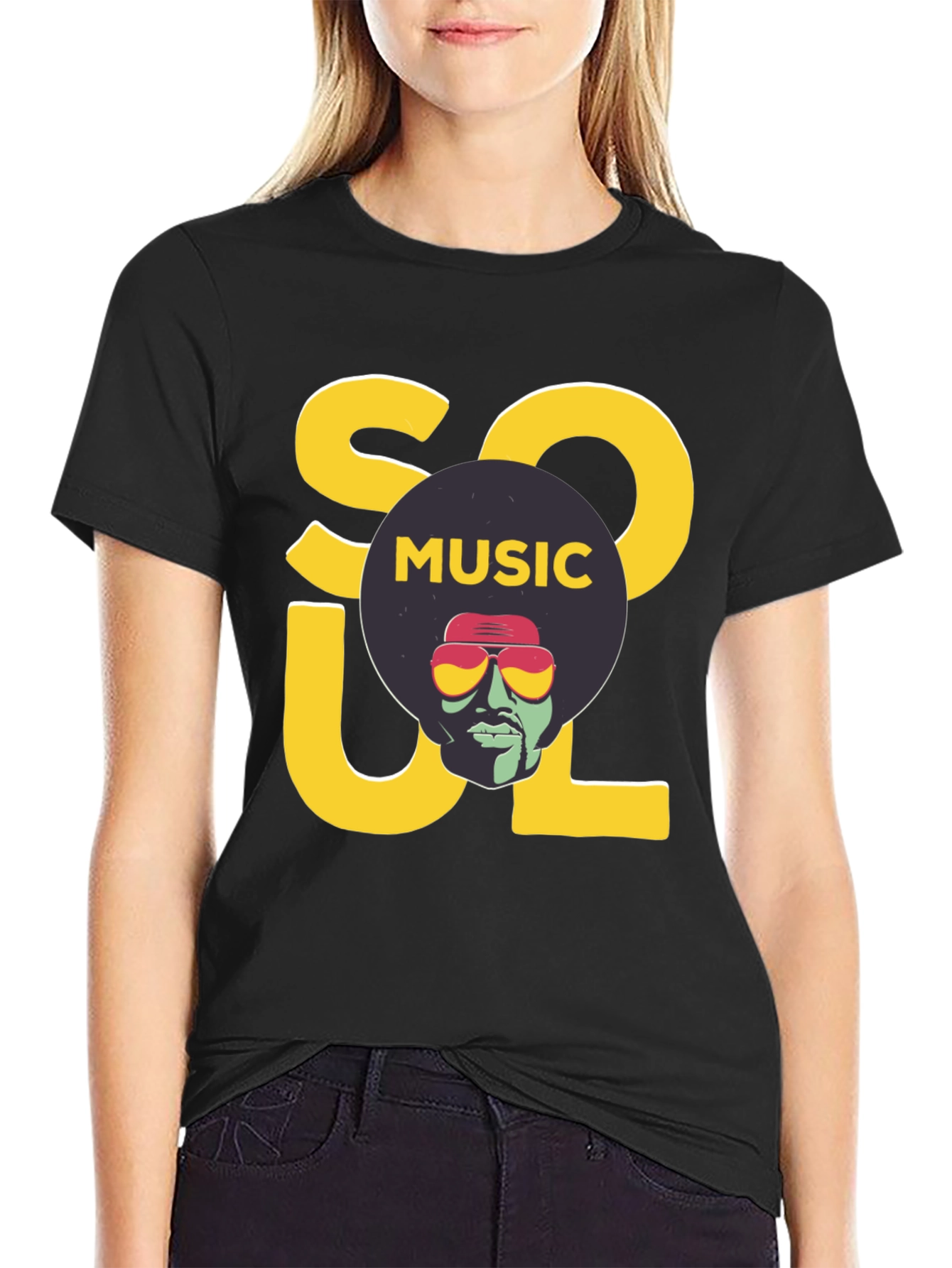 Soul Music Graphic Print Black T-Shirt