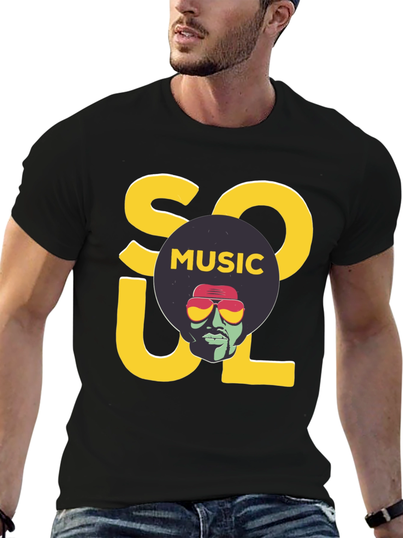 Soul Music Graphic Print Black T-Shirt
