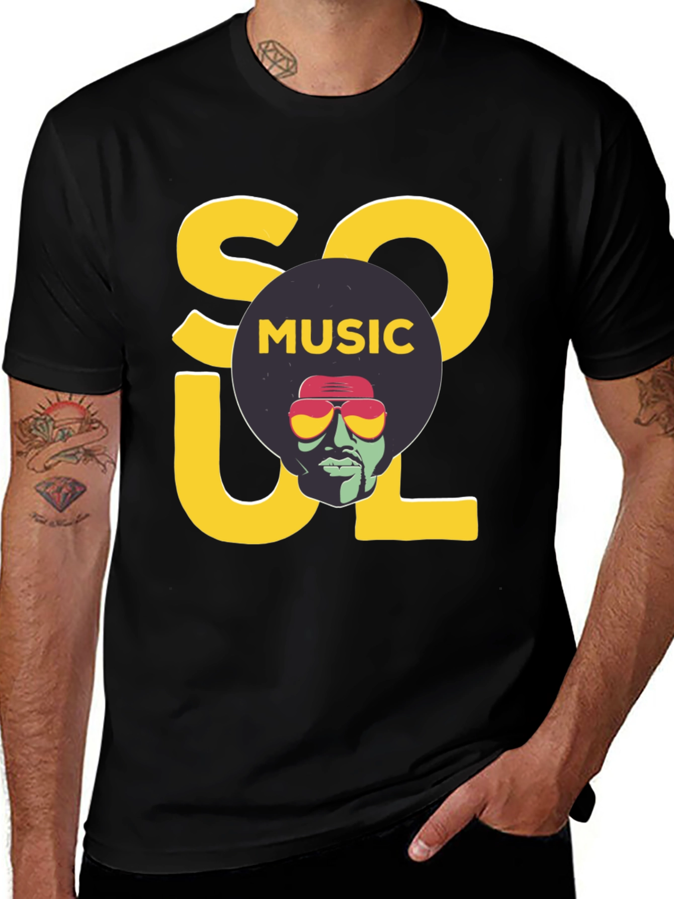 Soul Music Graphic Print Black T-Shirt