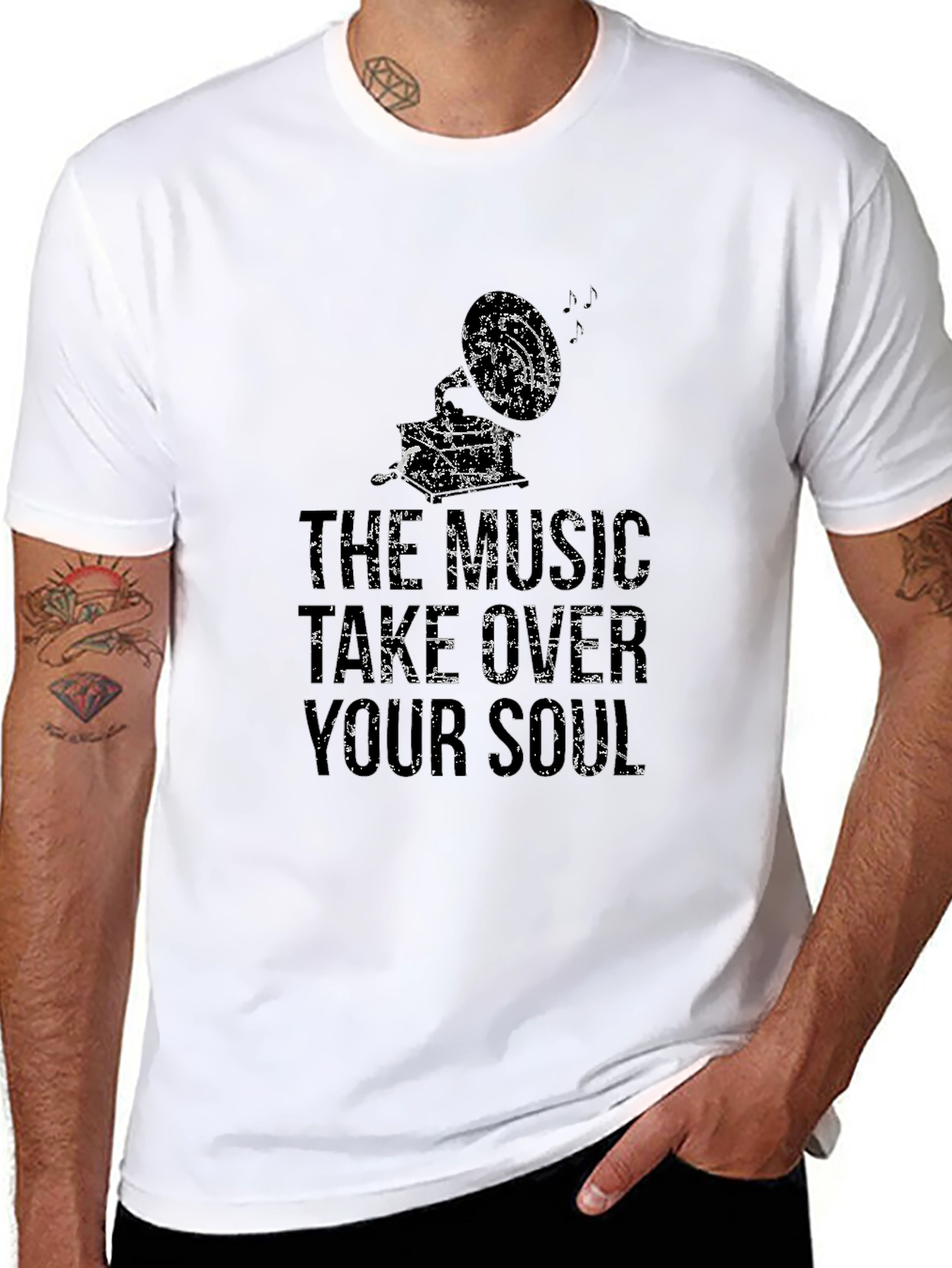 Music Take Over Your Soul Mens Black Graphic Tee