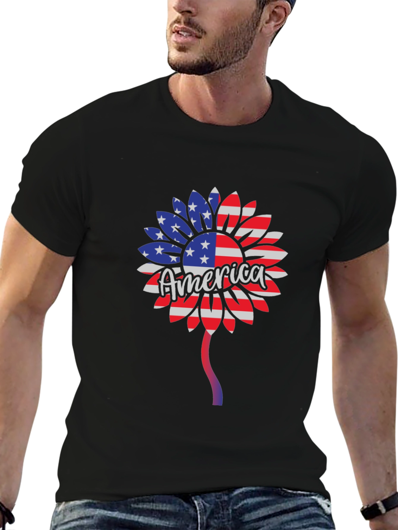 Patriotic Sunflower T-Shirt - USA Flag Design