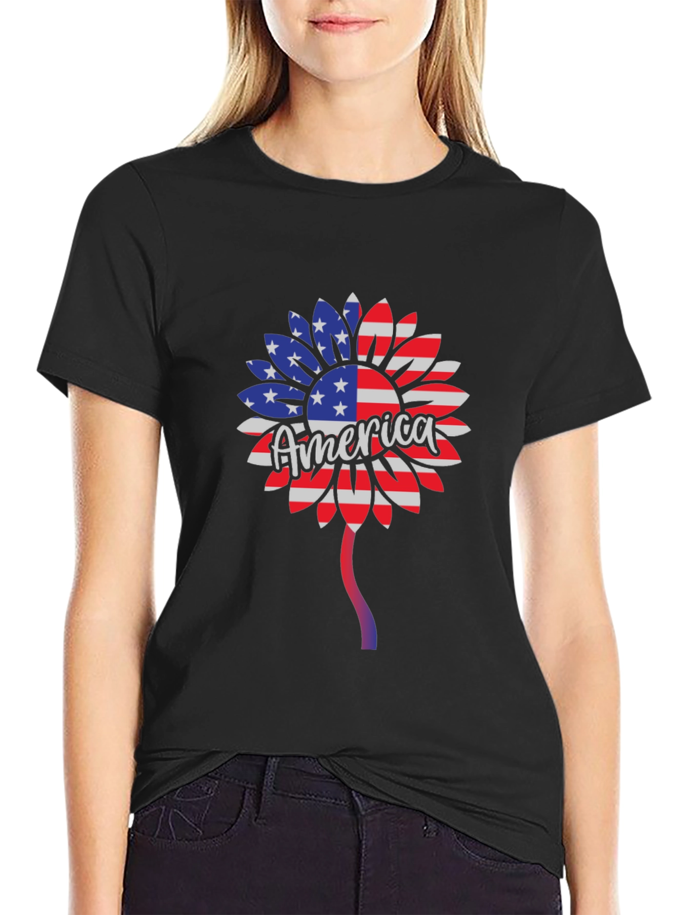 Patriotic Sunflower T-Shirt - USA Flag Design