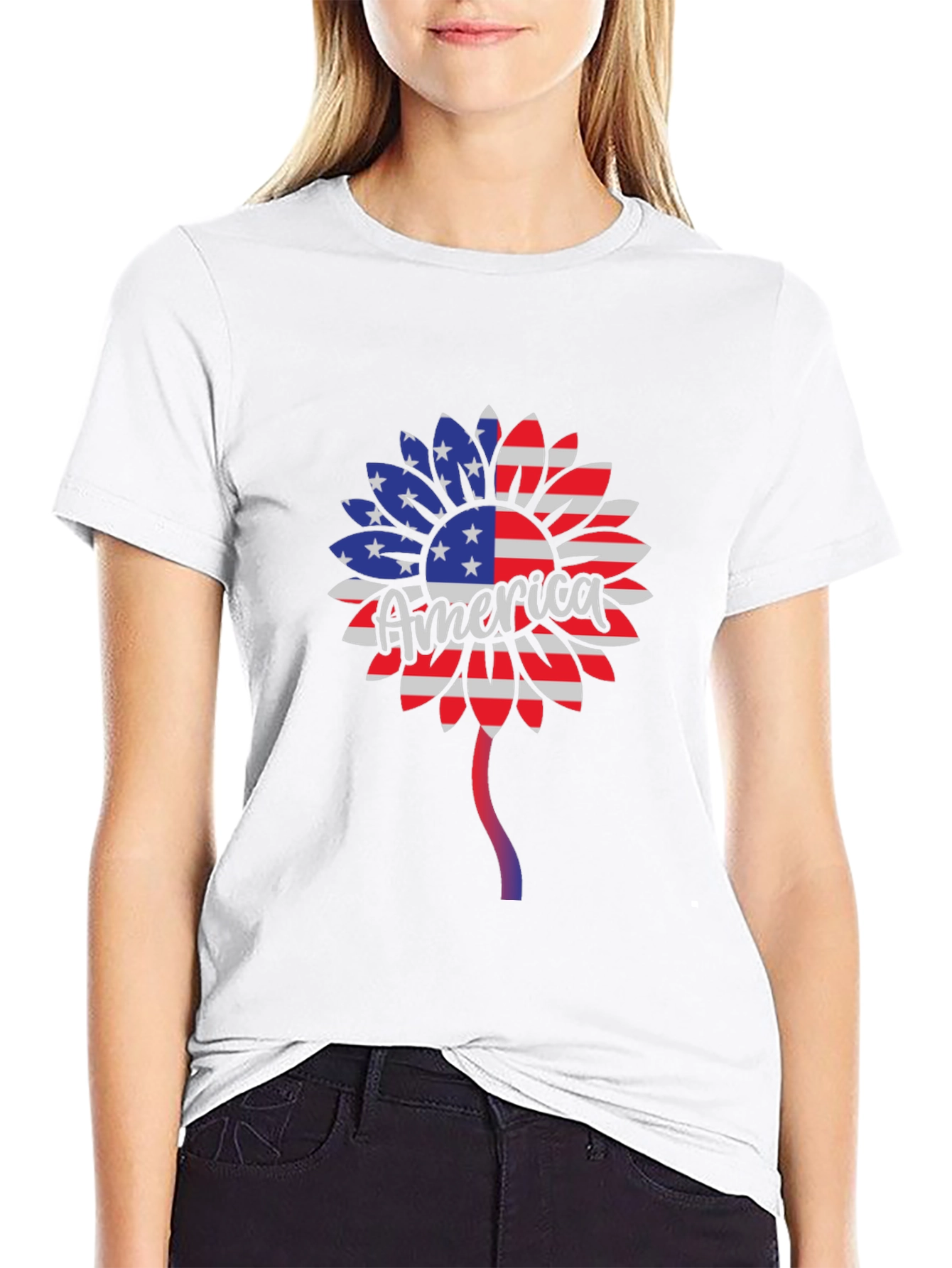Patriotic Sunflower T-Shirt - USA Flag Design