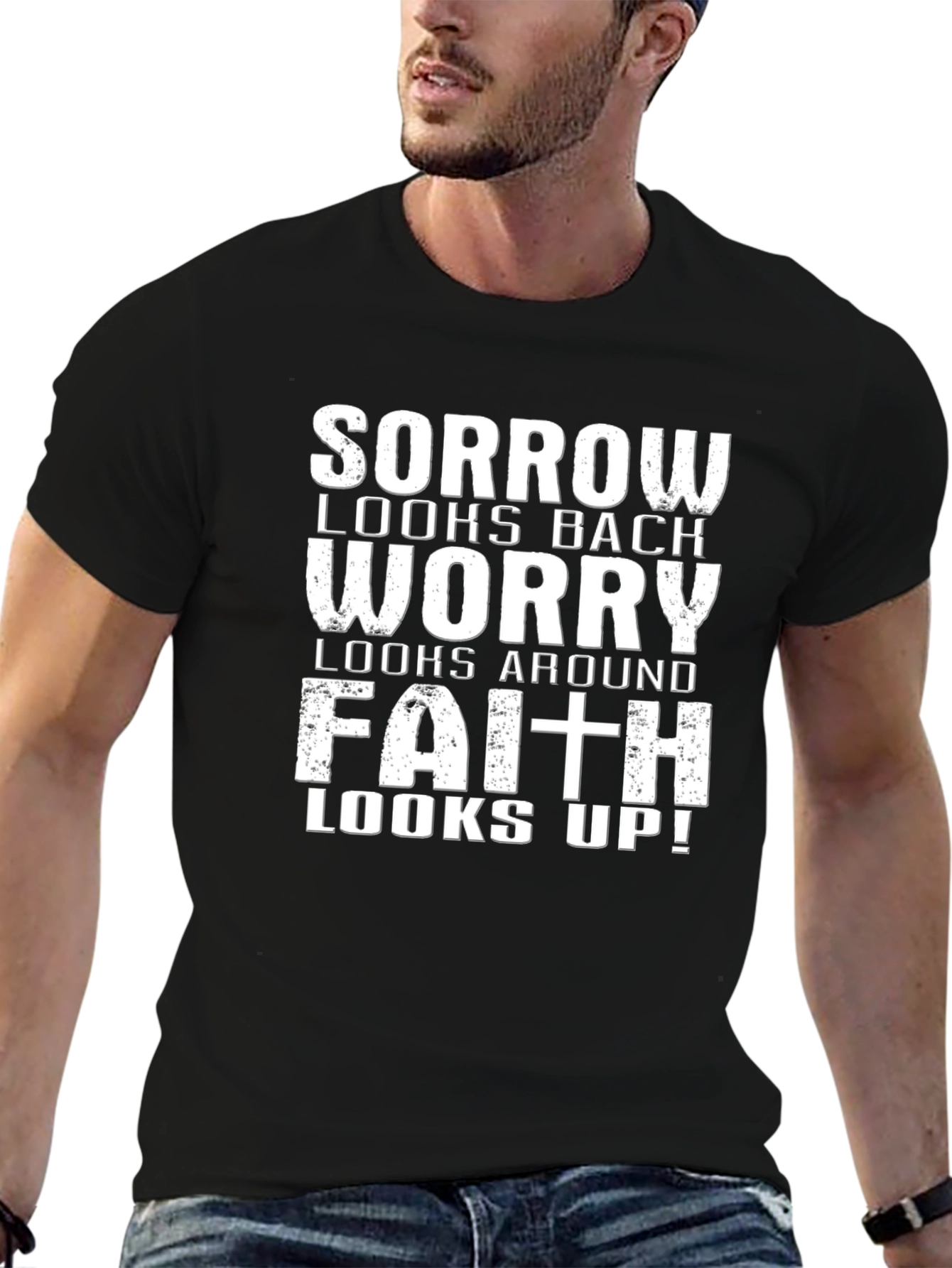 Faith Looks Up T-Shirt | Inspirational Black Tee