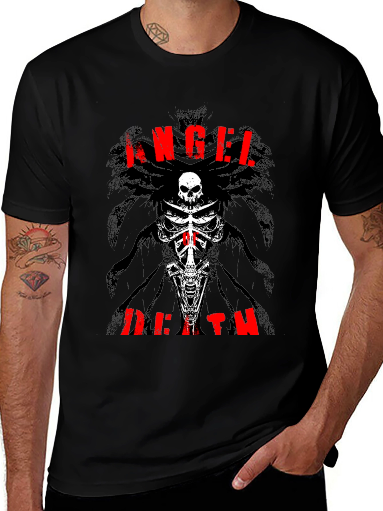 Angel Death Graphic T-Shirt - Skull & Bones Design