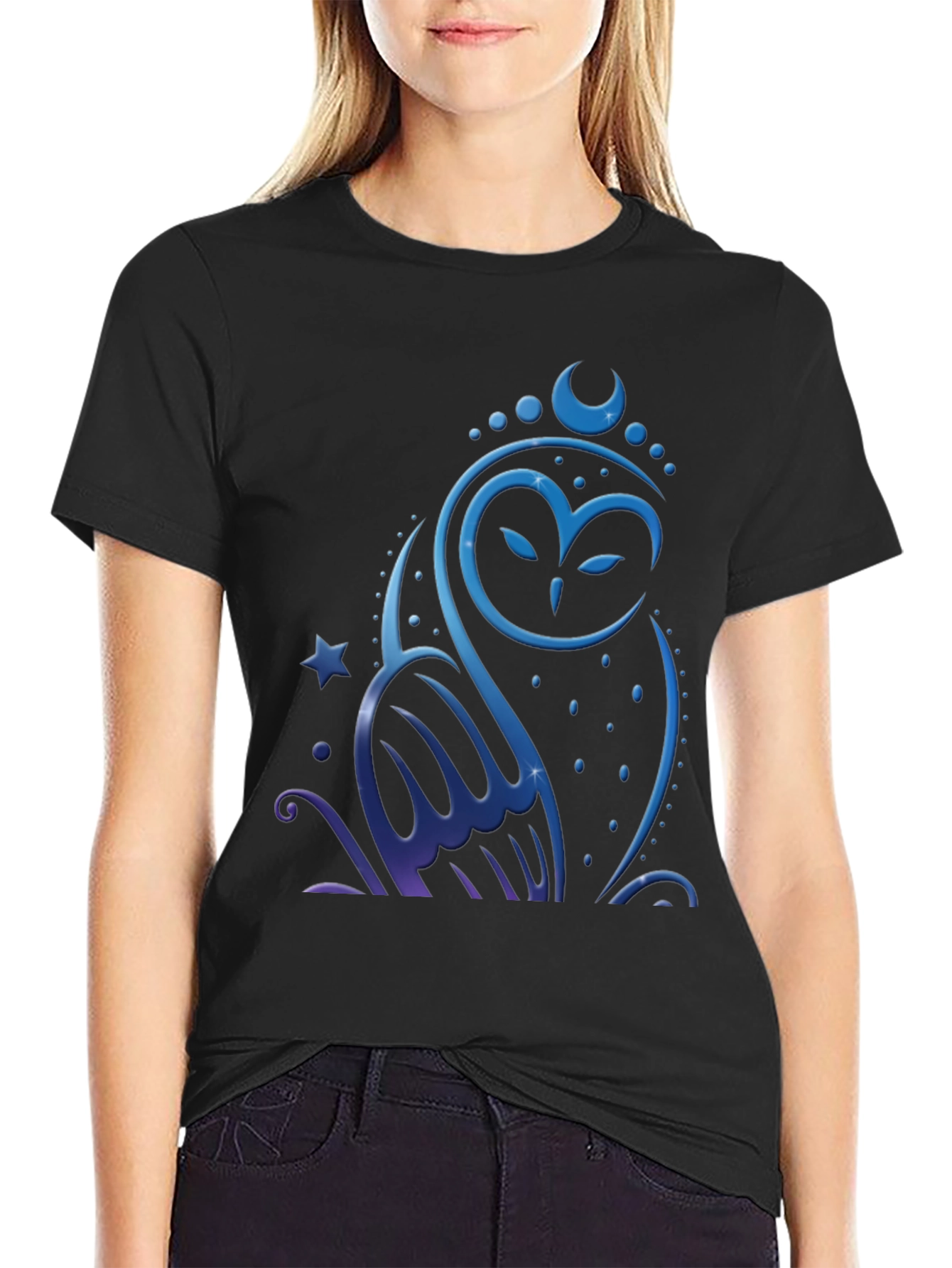 Owl Moon Star Graphic Tee - Mens Black T-Shirt