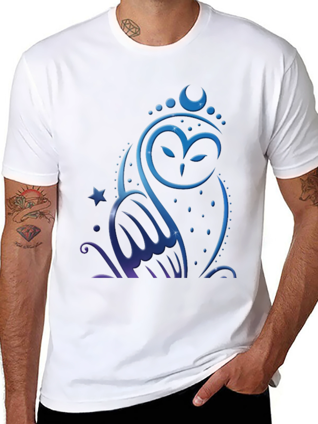 Owl Moon Star Graphic Tee - Mens Black T-Shirt
