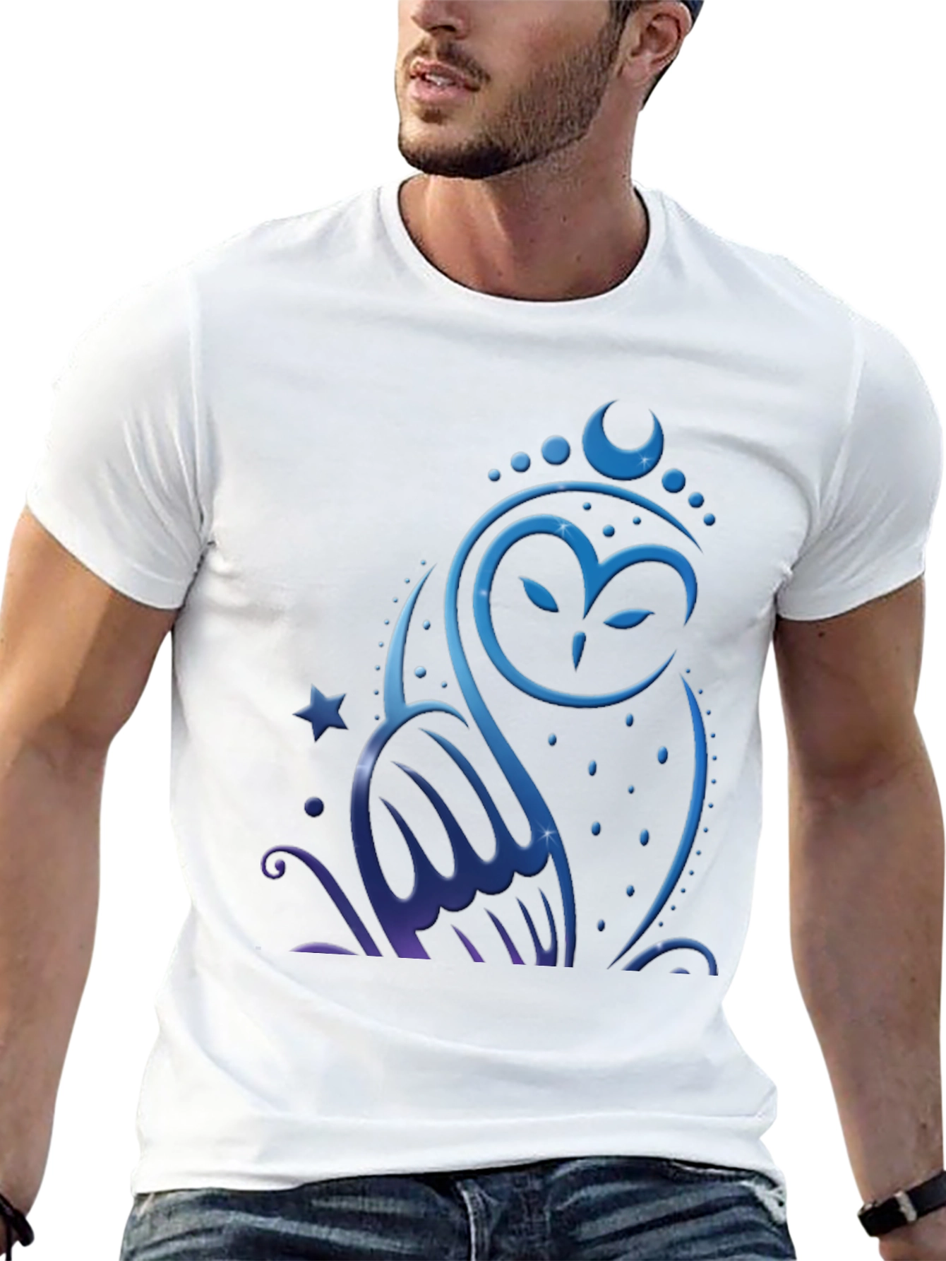 Owl Moon Star Graphic Tee - Mens Black T-Shirt