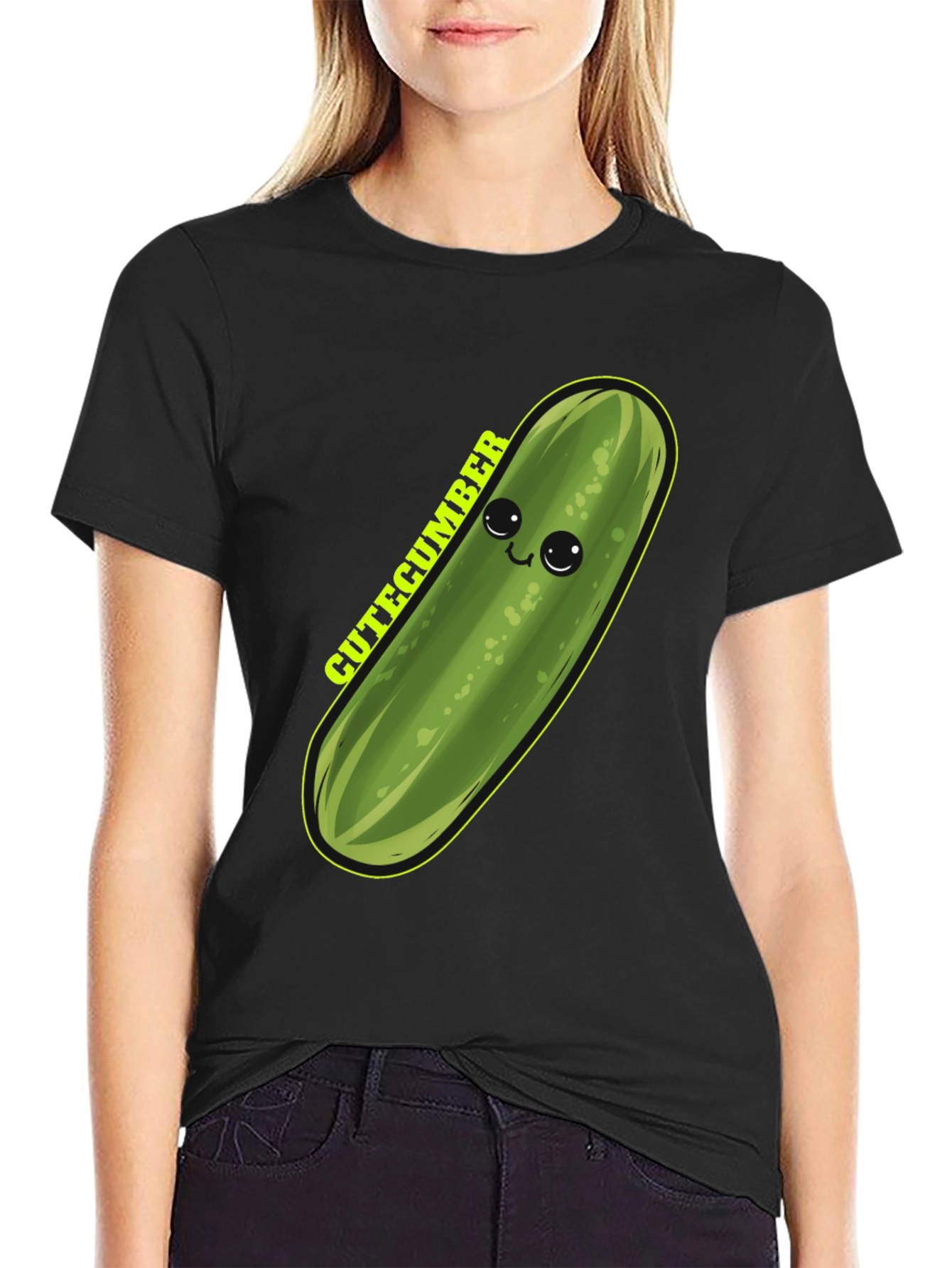Cute Cucumber Graphic Tee - Unisex Black T-Shirt