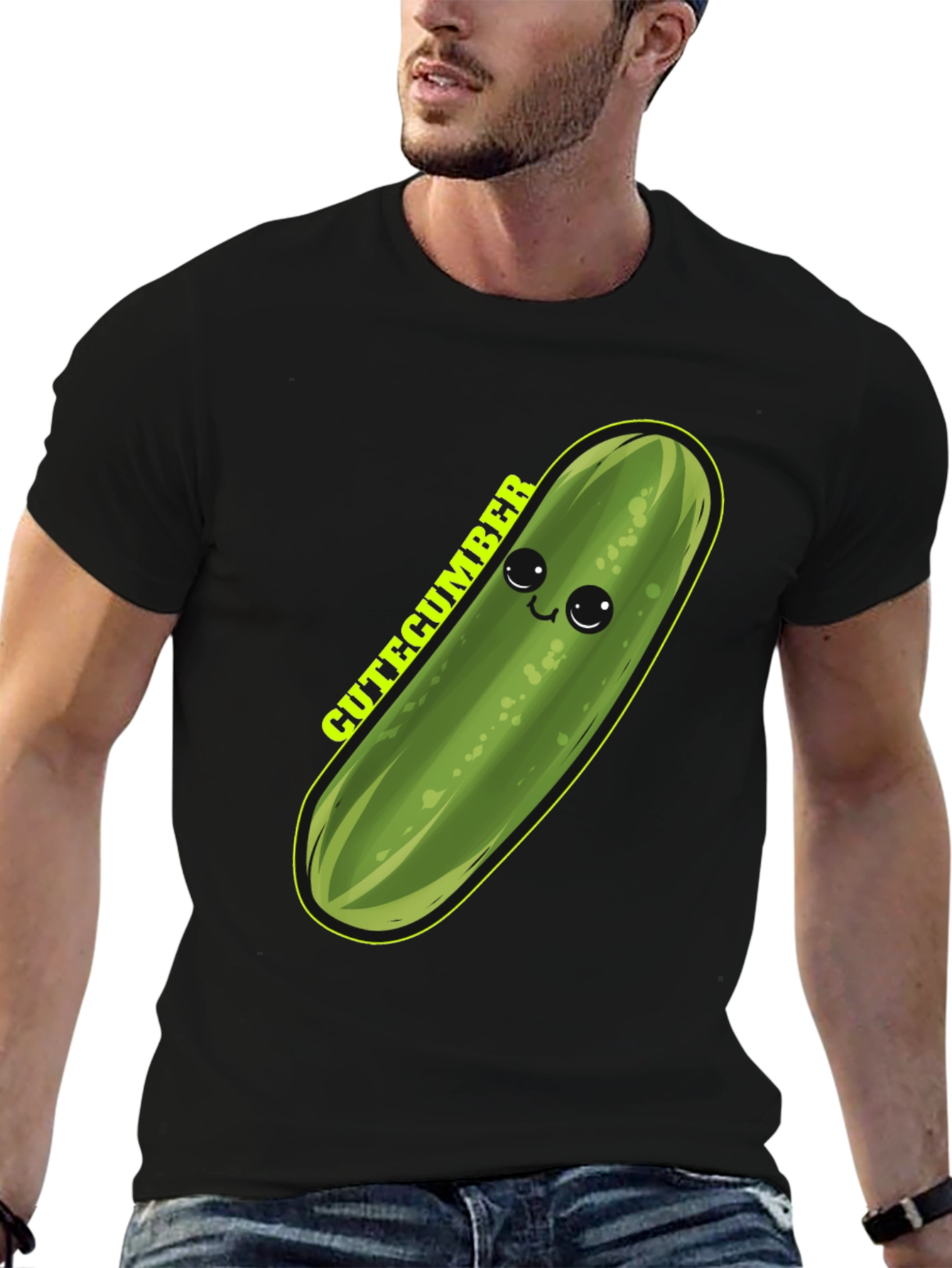 Cute Cucumber Graphic Tee - Unisex Black T-Shirt