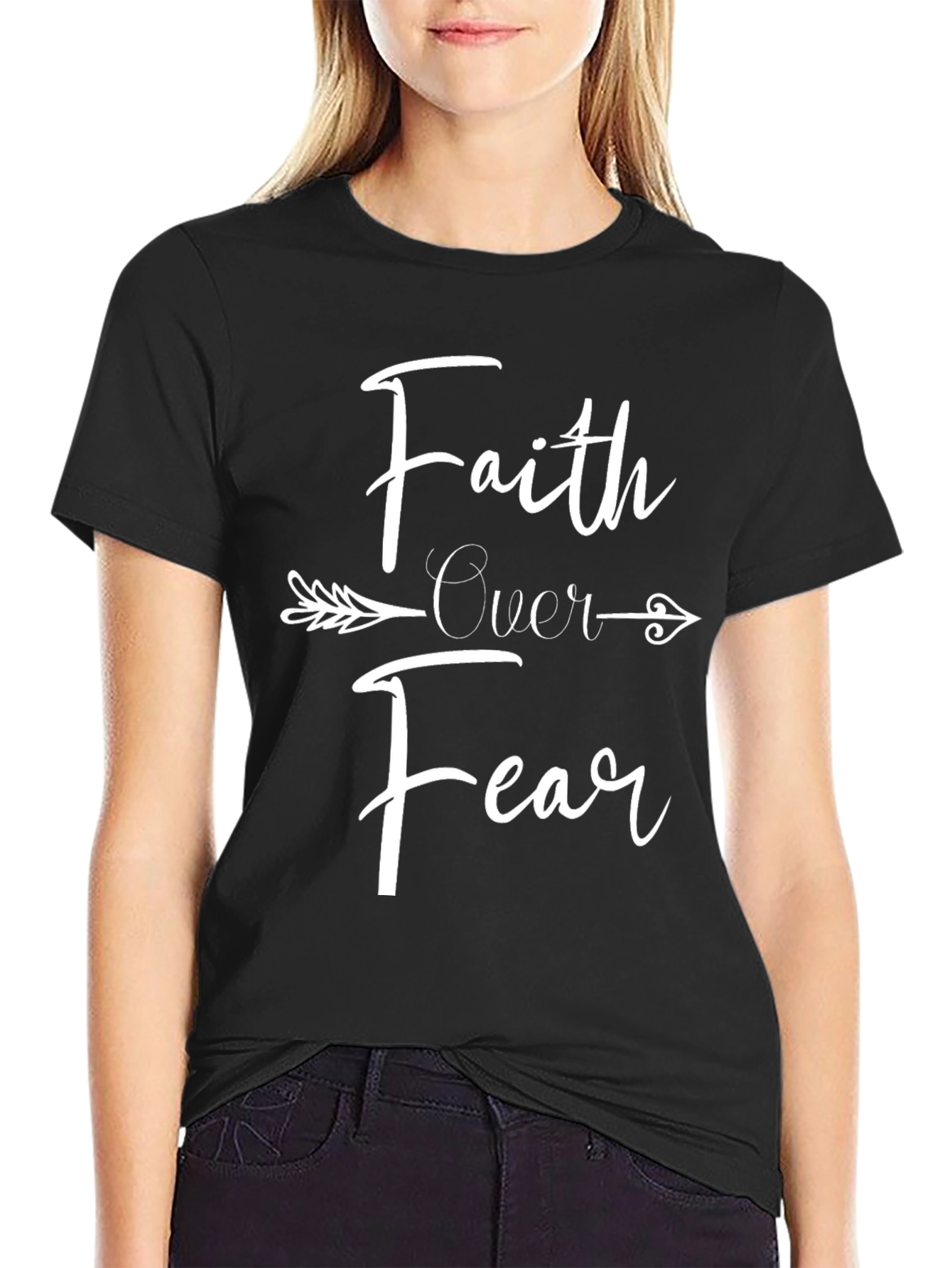 Faith Over Fear Arrow Graphic Black T-Shirt