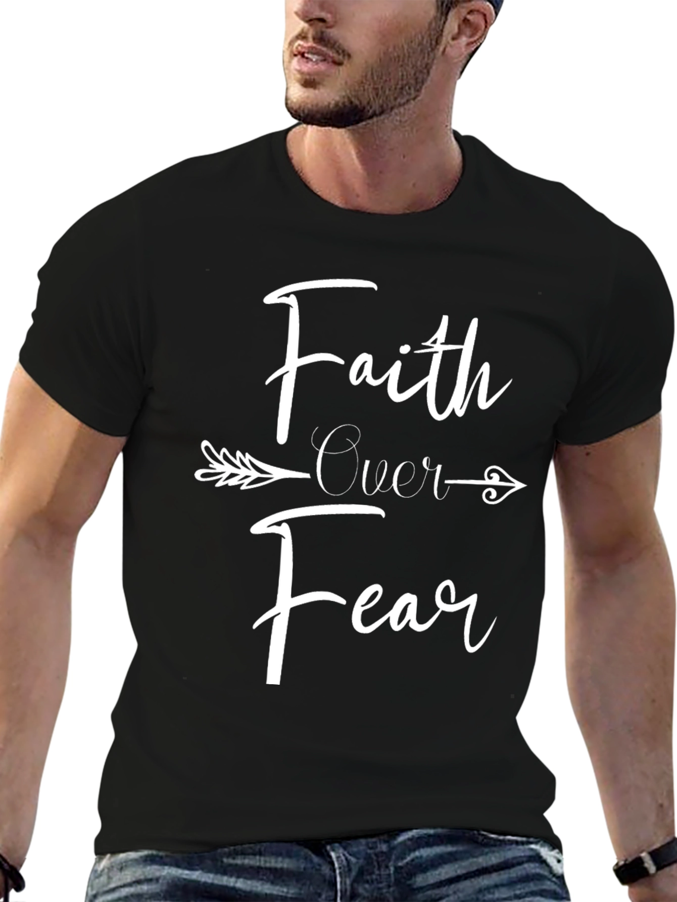 Faith Over Fear Arrow Graphic Black T-Shirt
