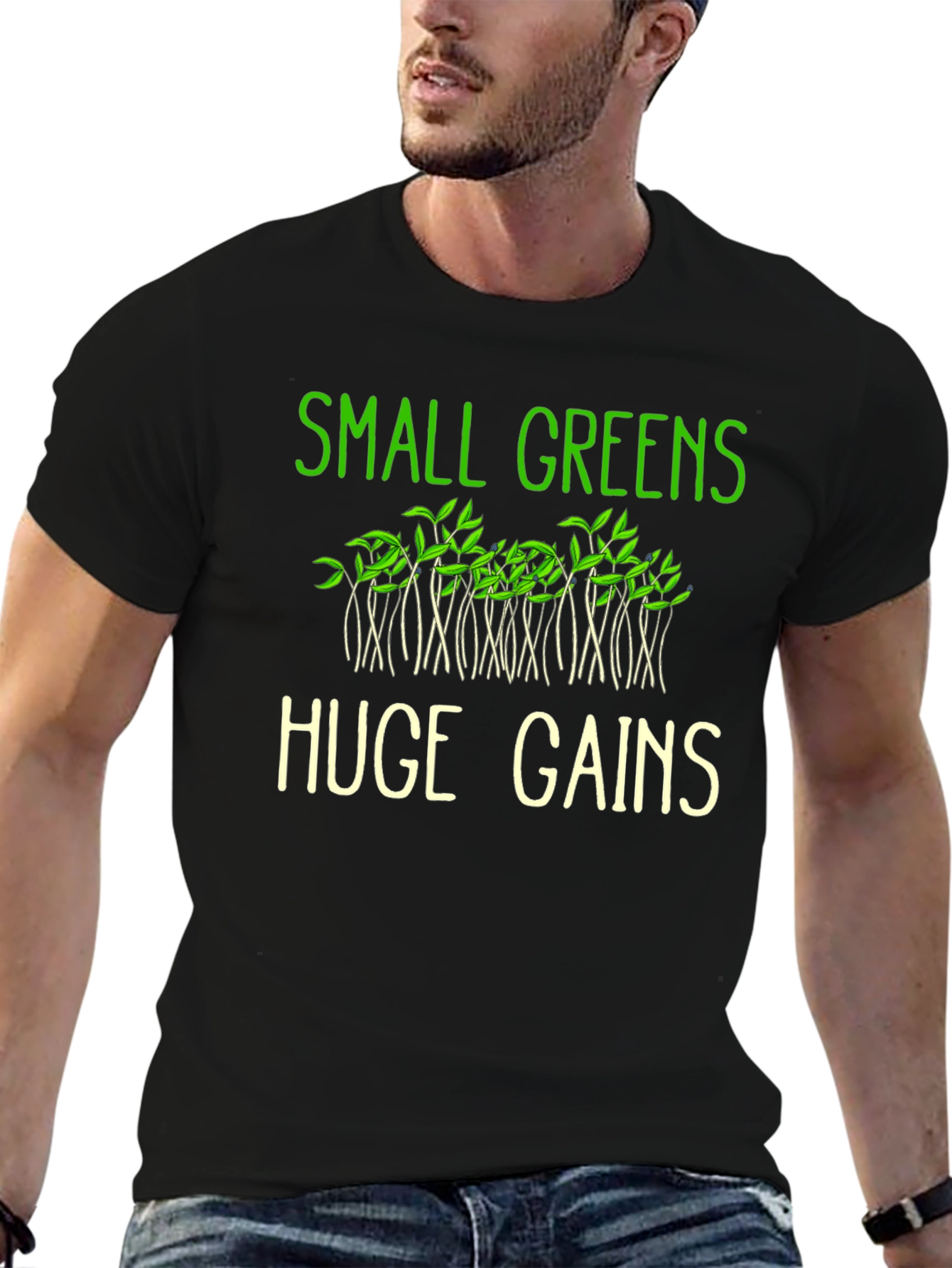 Small Greens Huge Gains Graphic Tee - Black
