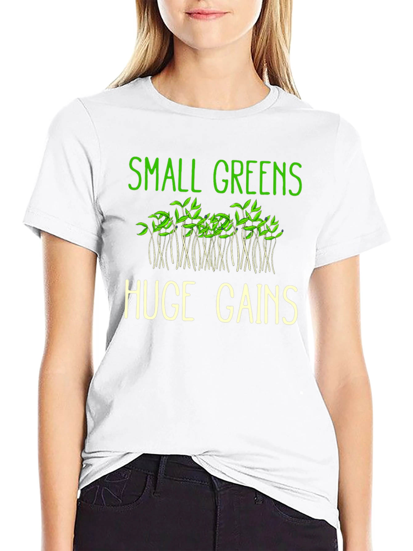 Small Greens Huge Gains Graphic Tee - Black