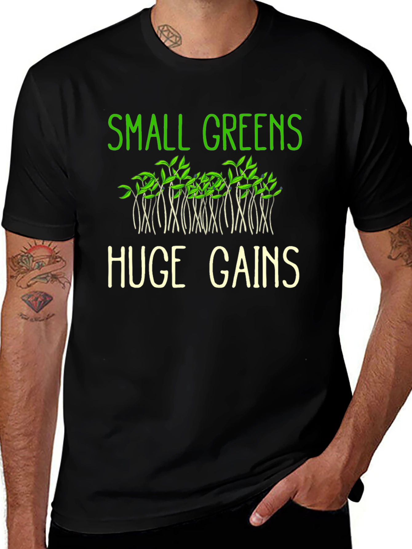 Small Greens Huge Gains Graphic Tee - Black