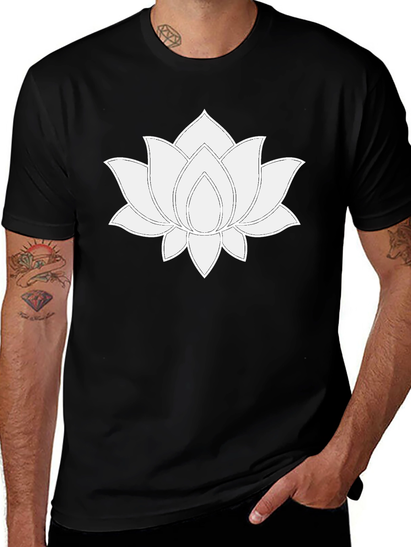 Lotus Flower Graphic T-Shirt - Black Cotton Tee