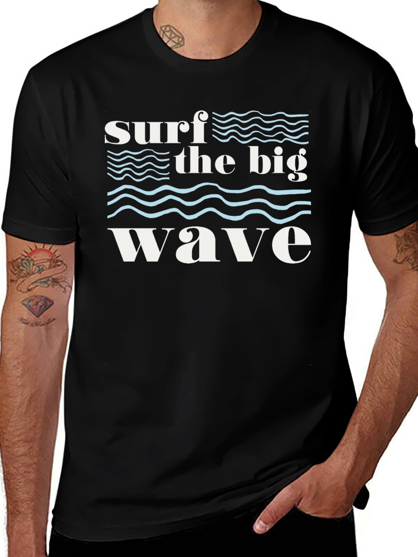 Surf the Big Wave Graphic T-Shirt - Black