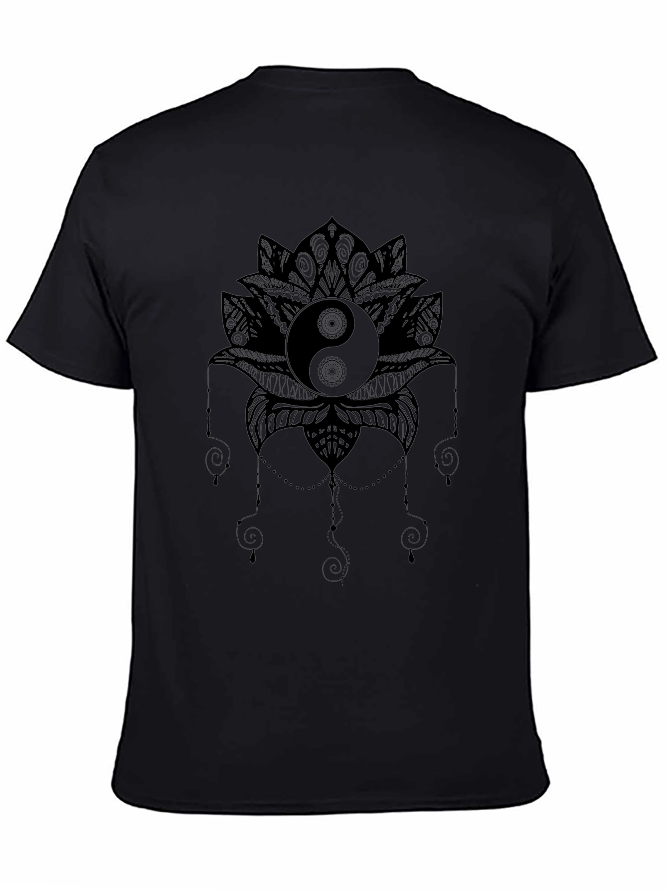 Yin Yang Lotus Graphic Tee - Black